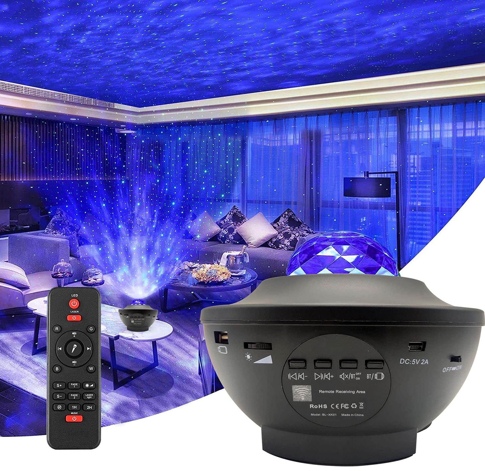 3 in 1 Galaxy Projector, Northern Lights Projector & Ocean Wave Projector with Bluetooth Speaker - Starry Night Sky & Aurora Borealis Ceiling Light for Kids Bedroom, Nursery, Meditation Room - Remote Control & Timer Included (Perfect for Relaxation, Sleep Aid & Home Decor)