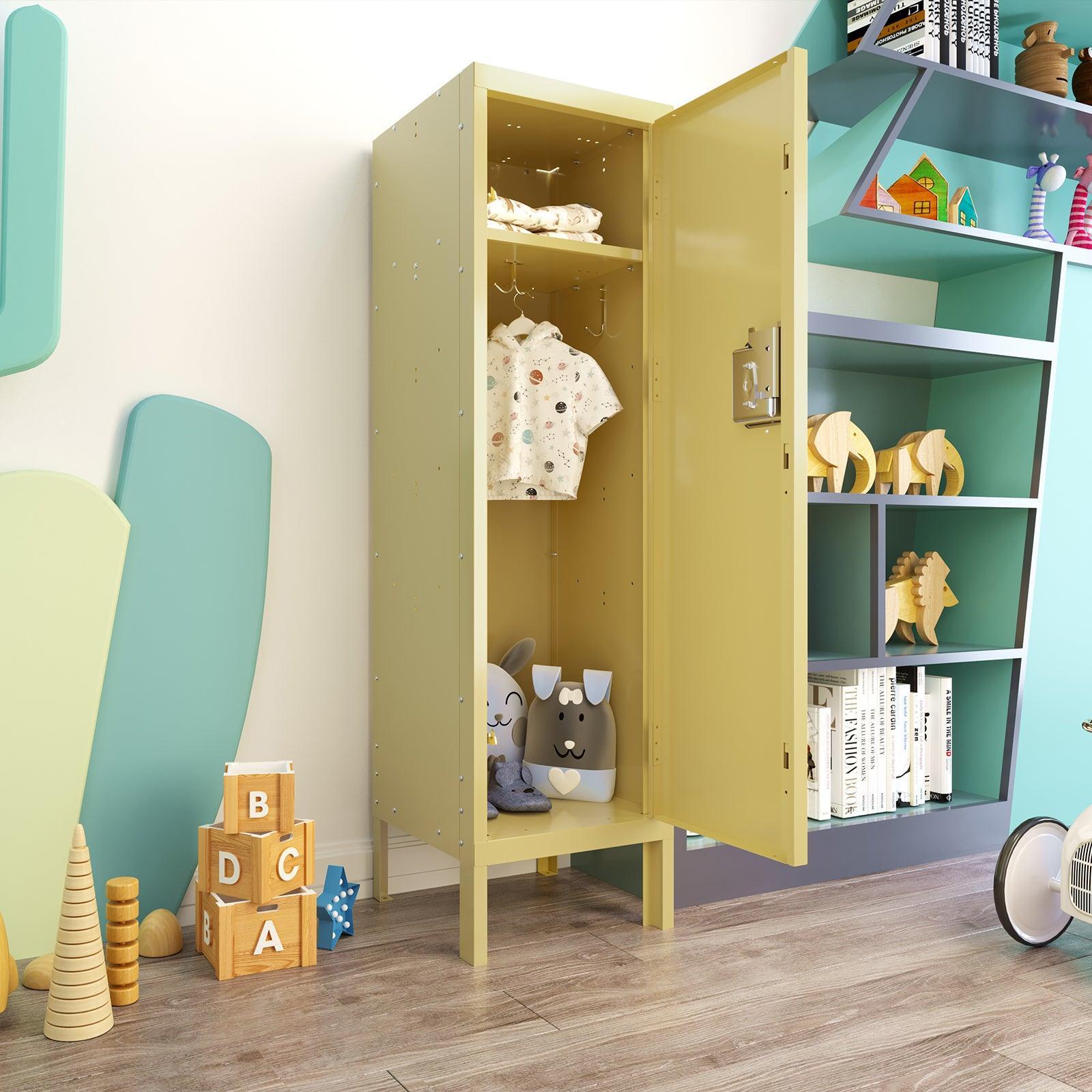 Vintage Yellow Metal Storage Locker - Single Door Tall Industrial Cabinet for Home, Gym & School - Perfect for Living Room, Bedroom & Storage Organization