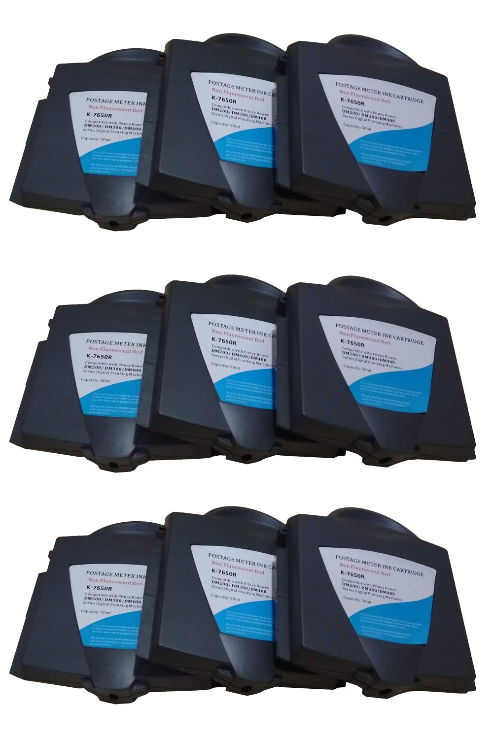 9-Pack Compatible Red Ink Cartridge Replacement for PB DM200, DM225, DM250, DM300 Postage Meter - Perfect for Mailing Labels, Shipping Documents & Bulk Postage Needs