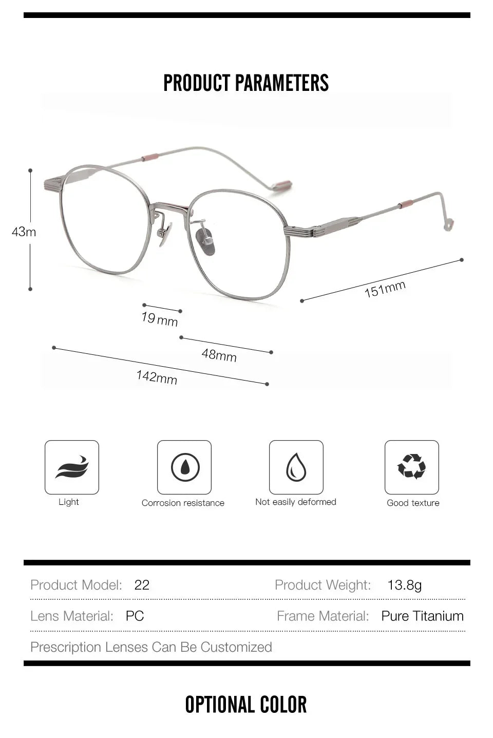 Aror Unisex Full Rim Round & Square Titanium Eyeglasses Frame 492122 - Lightweight Durable Glasses for Work, Reading & Fashion