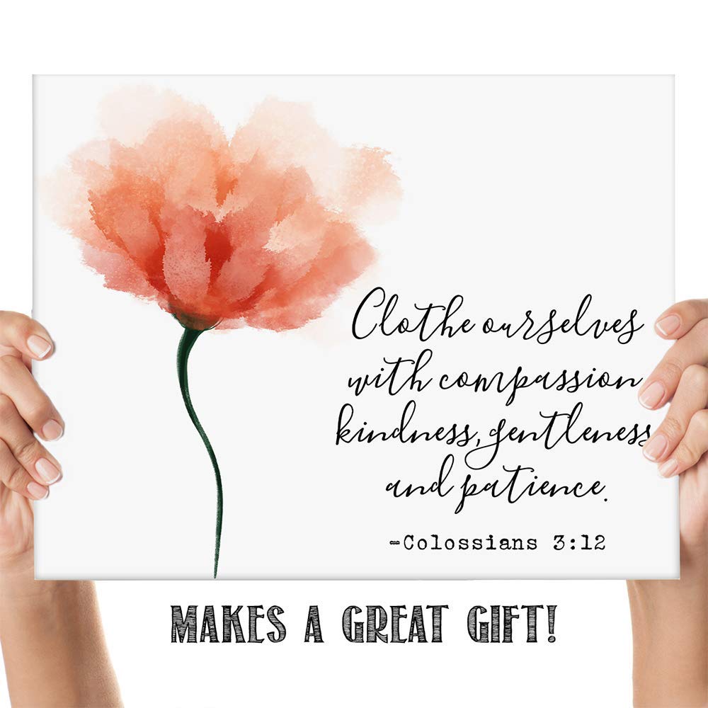 TJ Originals Christian Bible Verse Wall Art - Colossians 3:12 Inspirational Scripture Print 11x14, Compassion Quote Home Decor, Religious Gift for Women, Family & Friends (Flower Pastel) | Perfect for Living Room, Bedroom, Church & Office Decor