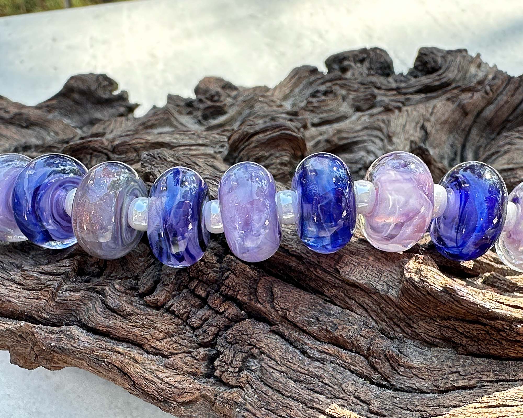 19pcs Lavender Blue Shimmer Lampwork Glass Beads Set for Jewelry Making - DIY Bracelets, Necklaces, Earrings Craft Supplies - Perfect for Boho, Wedding & Gift Accessories