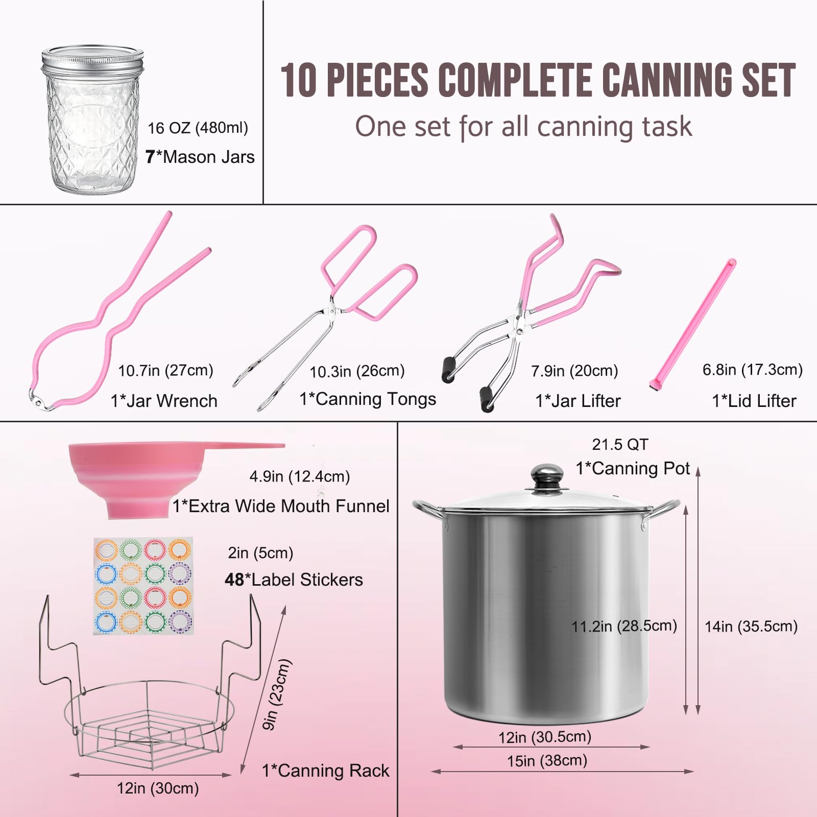 21.5QT Stainless Steel Water Bath Canner Pot with Rack & Lid - Complete Canning Kit Includes Mason Jars, Tongs & Accessories - Perfect for Home Canning, Preserving Fruits, Vegetables, Jams & Pickles