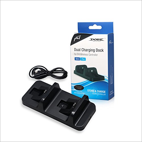 Dobe PS4 Dual Controller Charging Dock Station - Fast Charging Stand for PS4, PS4 Slim & PS4 Pro Controllers - Compact Design for Gaming Setup & Home Entertainment System