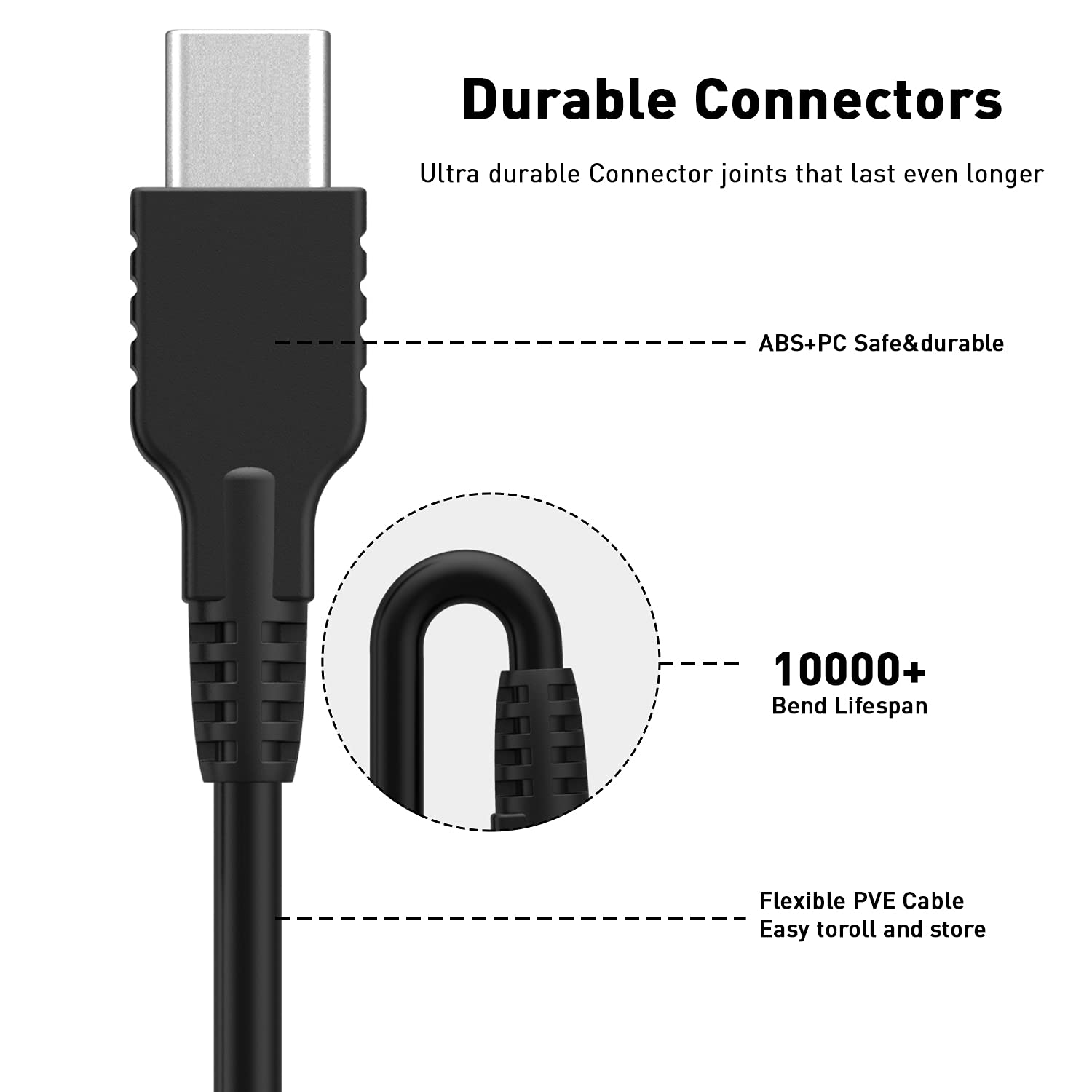 Premium RONVEI 10FT Charger Cable for PS4, PS5, Xbox Series & Switch Controllers - Fast Charging Micro USB & USB-C Cord - Durable Gaming Accessories for Playstation, Xbox & Nintendo (Black) - Perfect for Long Gaming Sessions & Multi-Device Charging