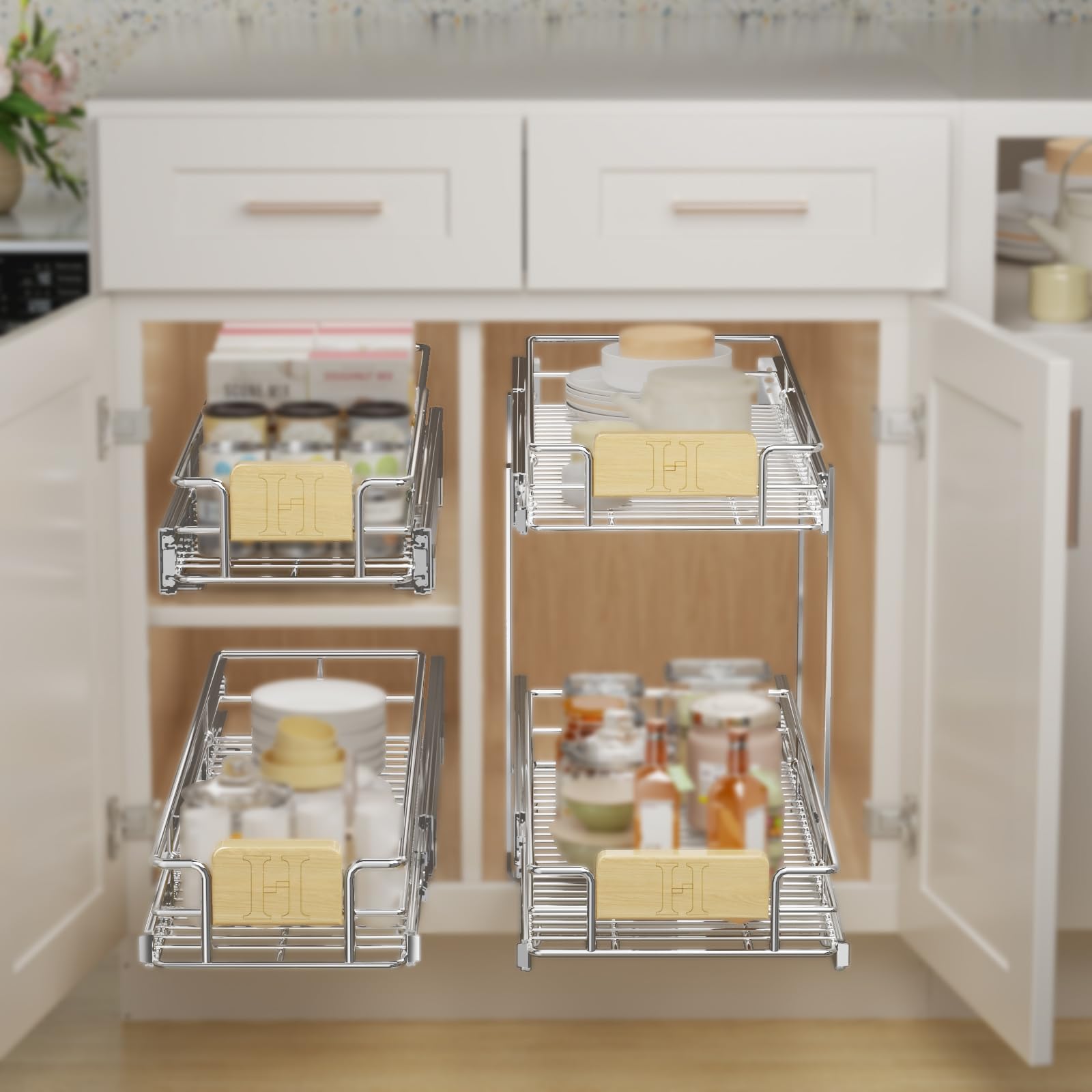 LOVMOR Pull Out Cabinet Organizer with Wooden Handle - 10.5