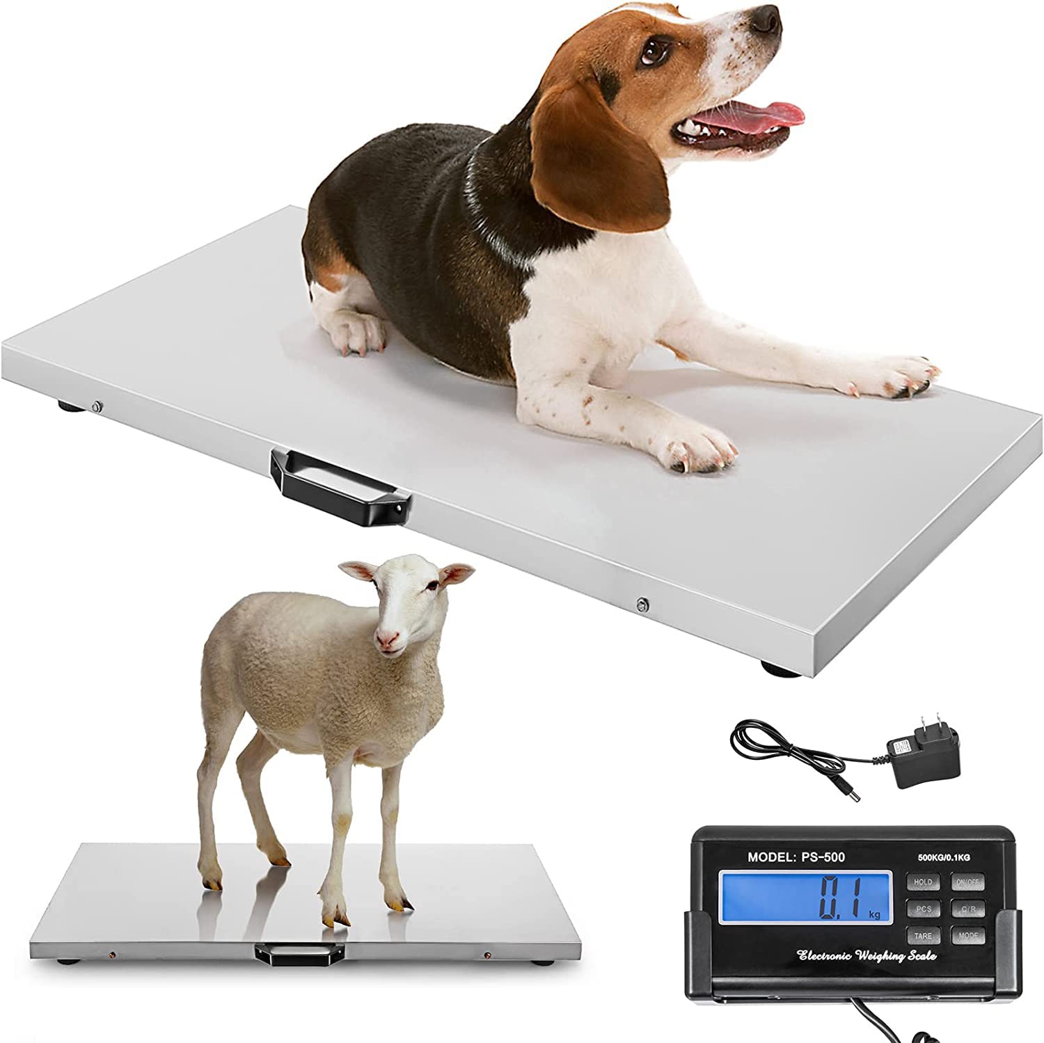 VEVOR 880Lbs x 0.2Lbs Heavy Duty Stainless Steel Livestock Scale for Large Animals - Veterinary Scale for Cattle, Horses, Pigs, Goats & Dogs | Perfect for Farm, Ranch, Veterinary Clinic & Livestock Weighing