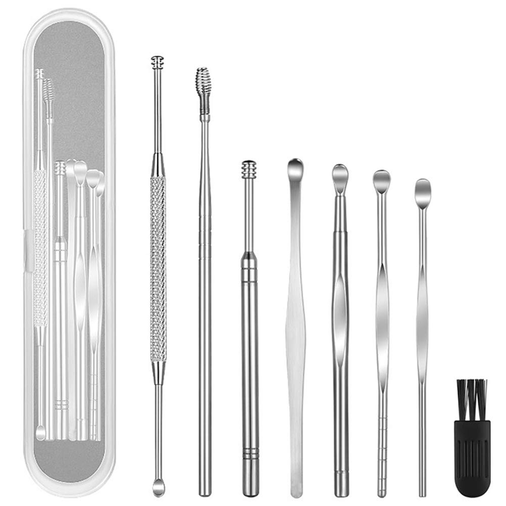 8 Pcs Ear Wax Removal Kit - Geengle Ear Cleaning Tool Set with Curette, Brush & Storage Box - Safe & Gentle Earwax Remover for Home & Travel Use