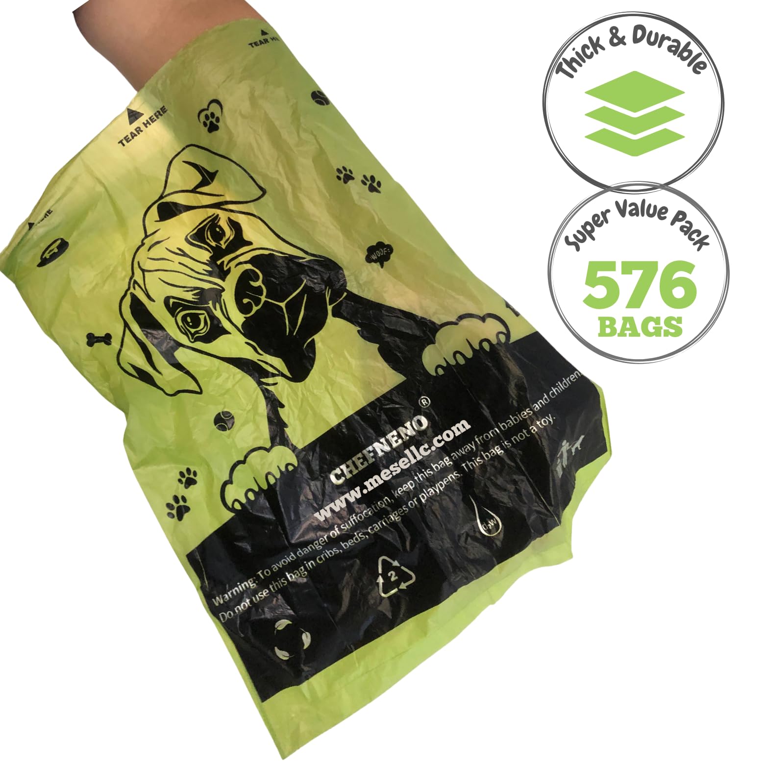Eco-Friendly Biodegradable Dog Poop Bags with Dispenser - 576 Bags (32 Refill Rolls) | Unscented Pet Waste Bags for Dogs & Cats | Perfect for Park Walks, Backyard Cleanup & Travel