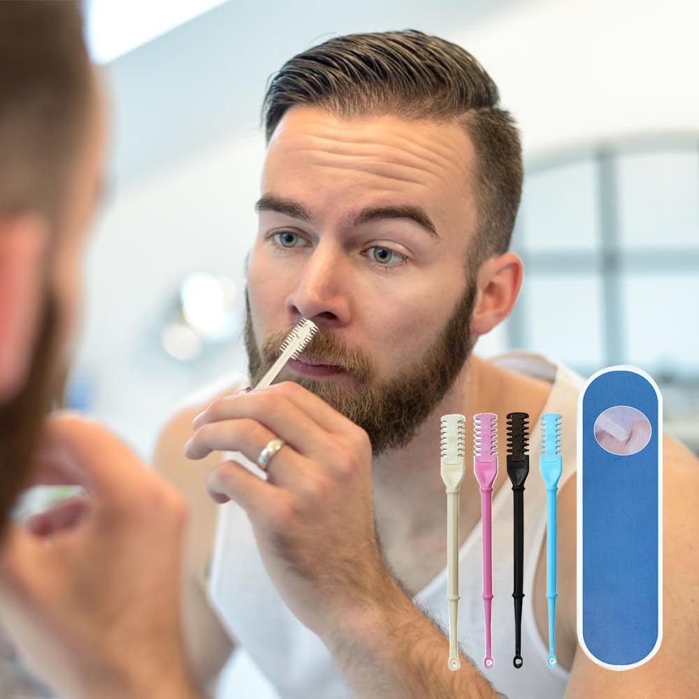 2024 Upgraded 2-in-1 Nasal Hair Trimmer & Nose Hair Scissors Set - 360° Rotating Double-Sided Nose Hair Clipper with 3 Replacement Blades - Portable Manual Nose Hair Remover for Men & Women (Beige) - Perfect for Travel, Home Grooming & Personal Care
