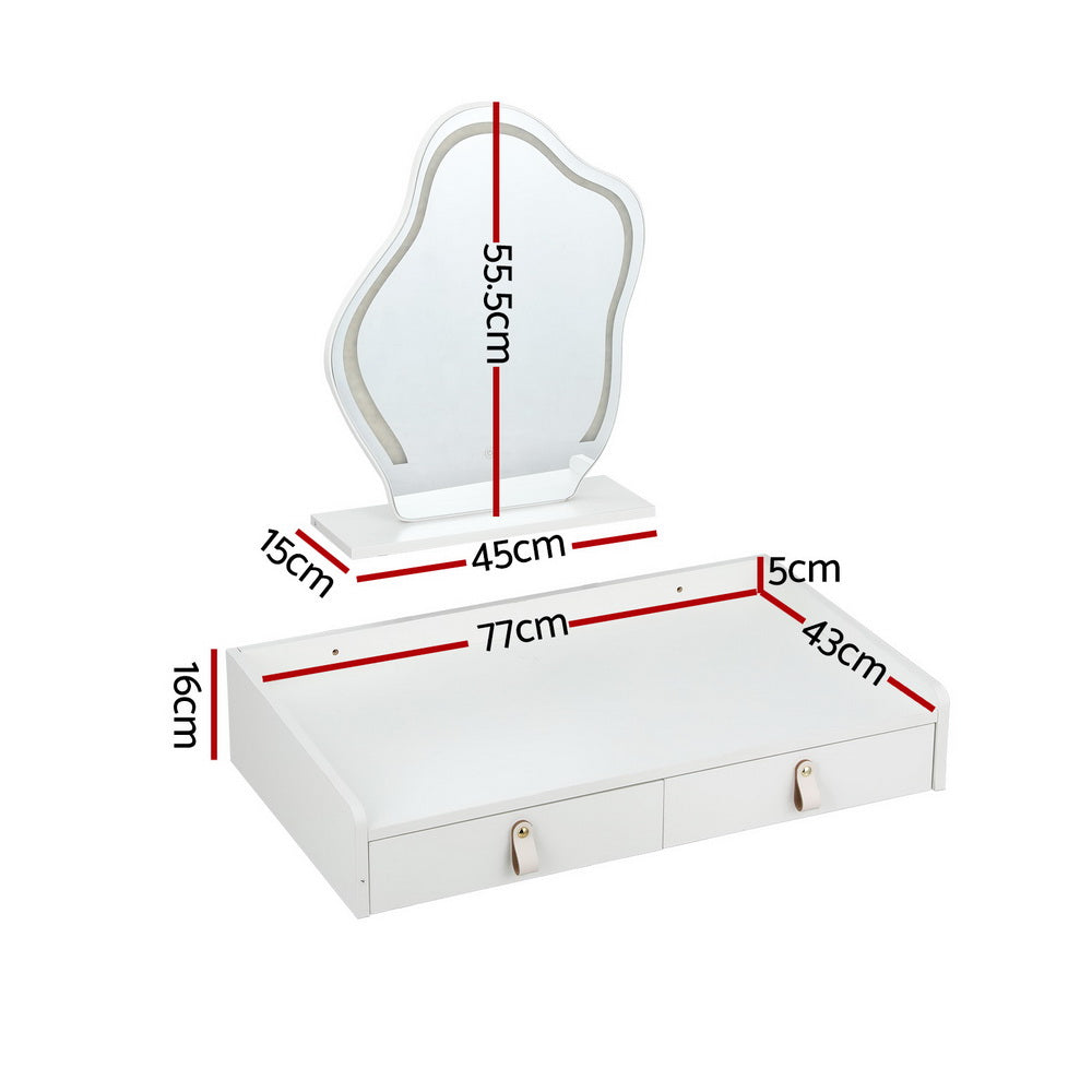 Floating Dressing Table with LED Lights - Modern White Daphne Vanity Desk for Makeup & Skincare | Perfect for Bedroom, Bathroom, and Dorm Room Organization
