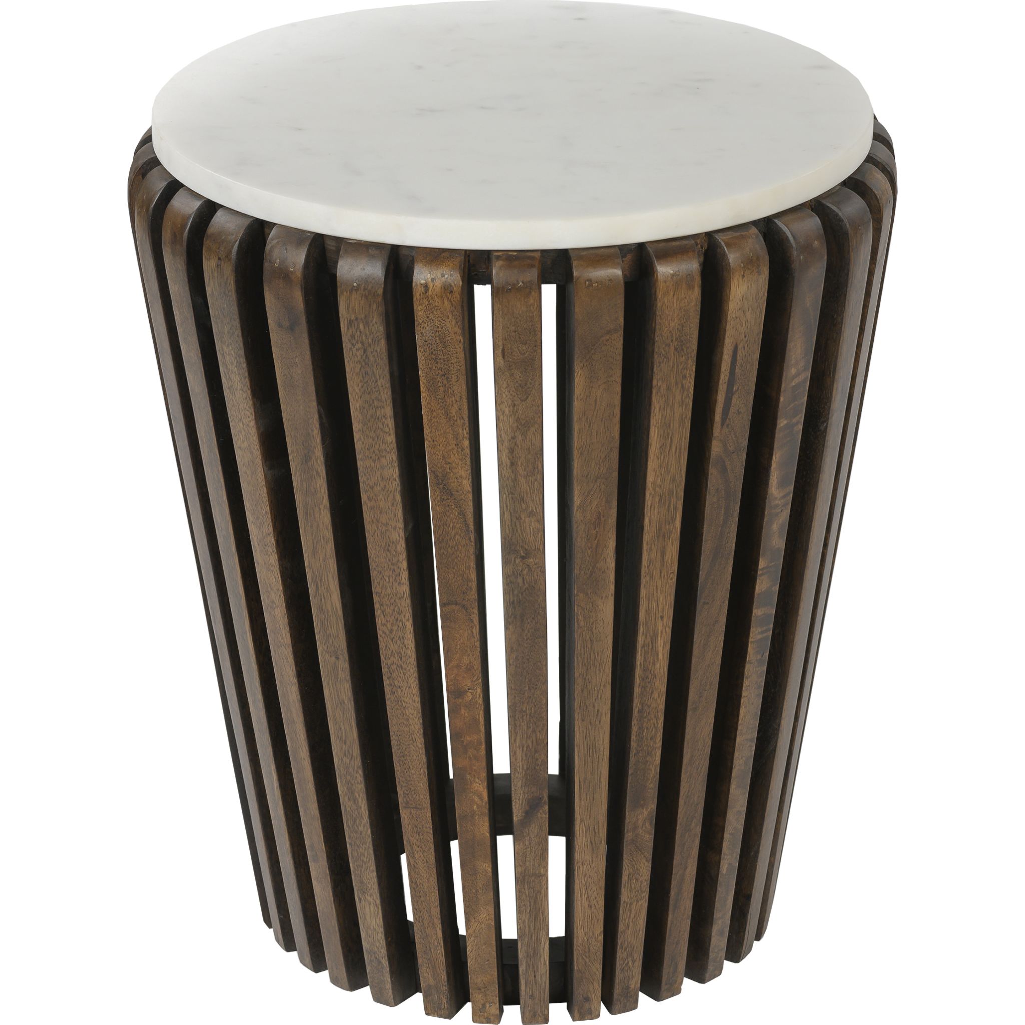 Alisha End Table - White Marble Top with Brown Wooden Base | Modern Side Table for Living Room, Bedroom & Office Decor