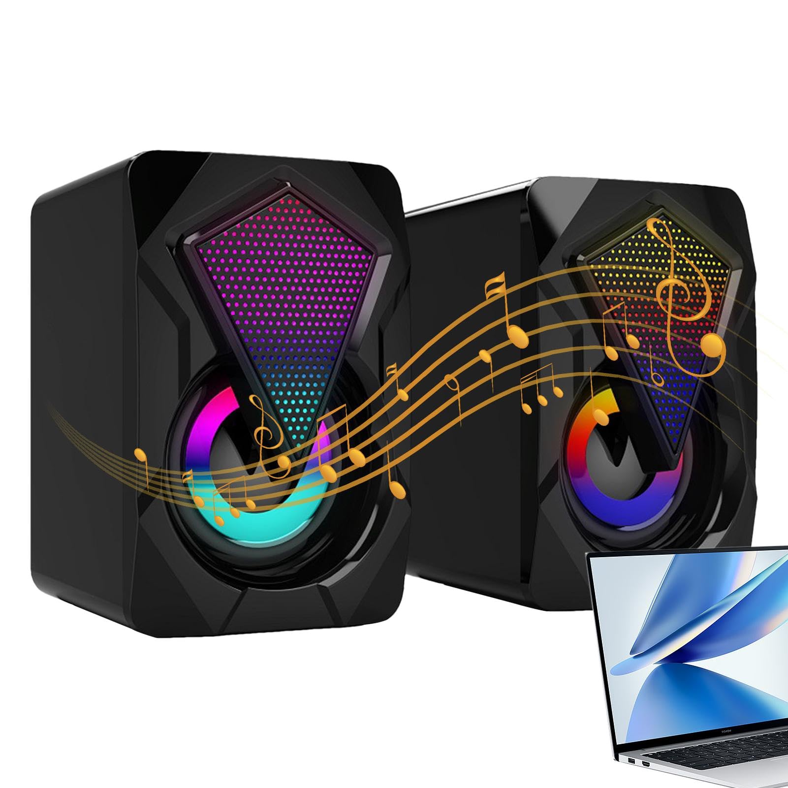 RGB USB Powered Desktop PC Speakers with Subwoofer, Clear Sound Plug and Play, Enhanced Bass for Gaming, Music, and Home Office Setup