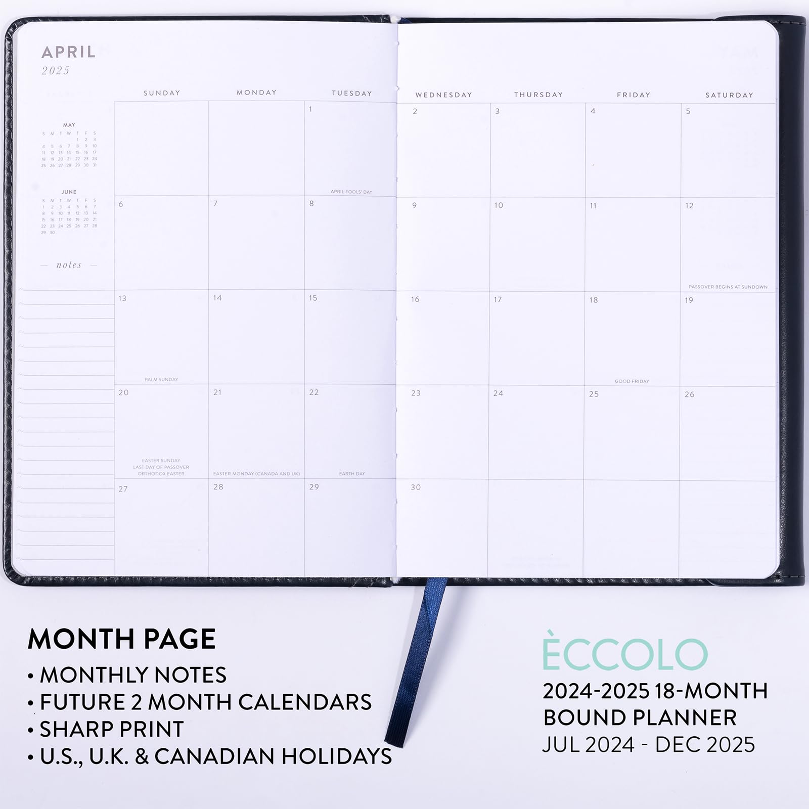 2024-2025 Eccolo 18-Month Planner with Monthly & Weekly Pages - Soft Cover Bound Organizer (5.25