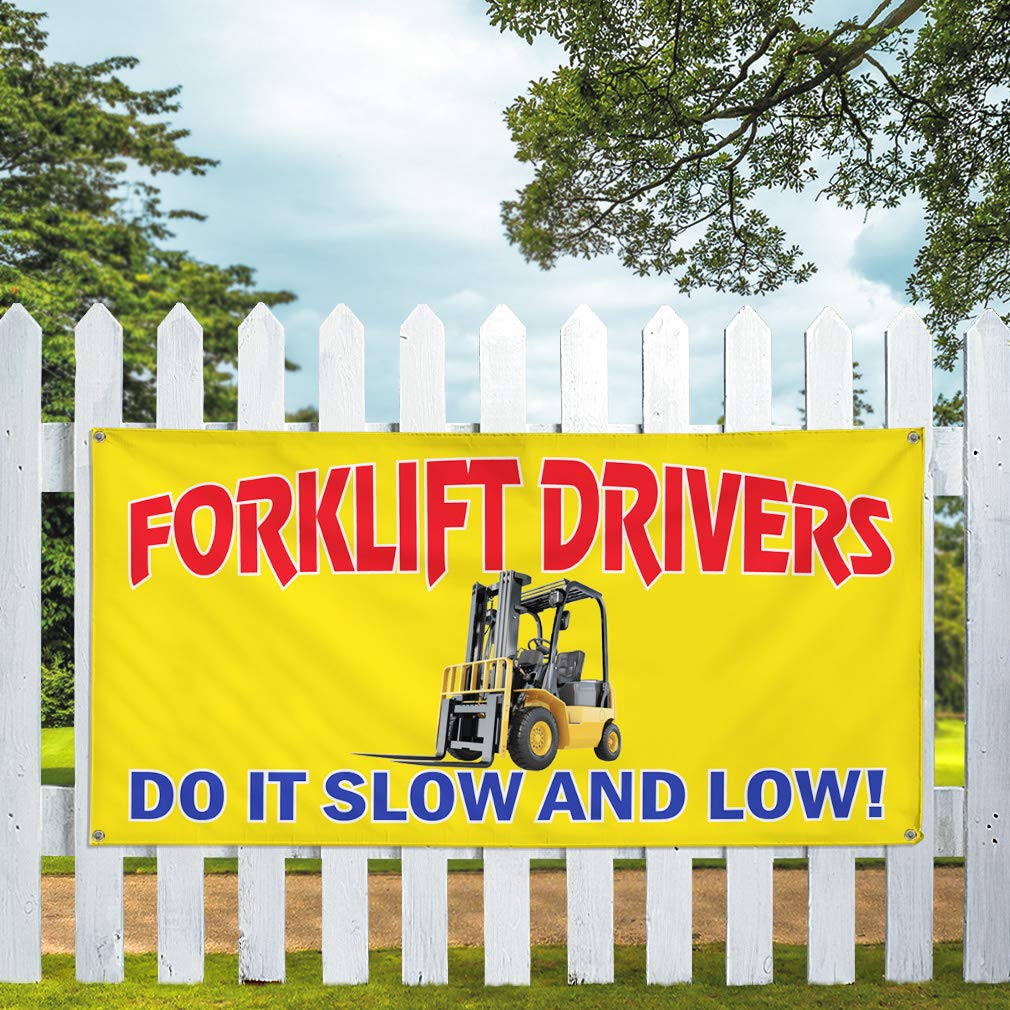 Vinyl Banner - Multiple Sizes (48x96 Inches) for Forklift Safety - Slow & Low Industrial Yard Signs - Weatherproof & Durable with 8 Grommets - Perfect for Warehouses, Construction Sites & Outdoor Safety Warnings