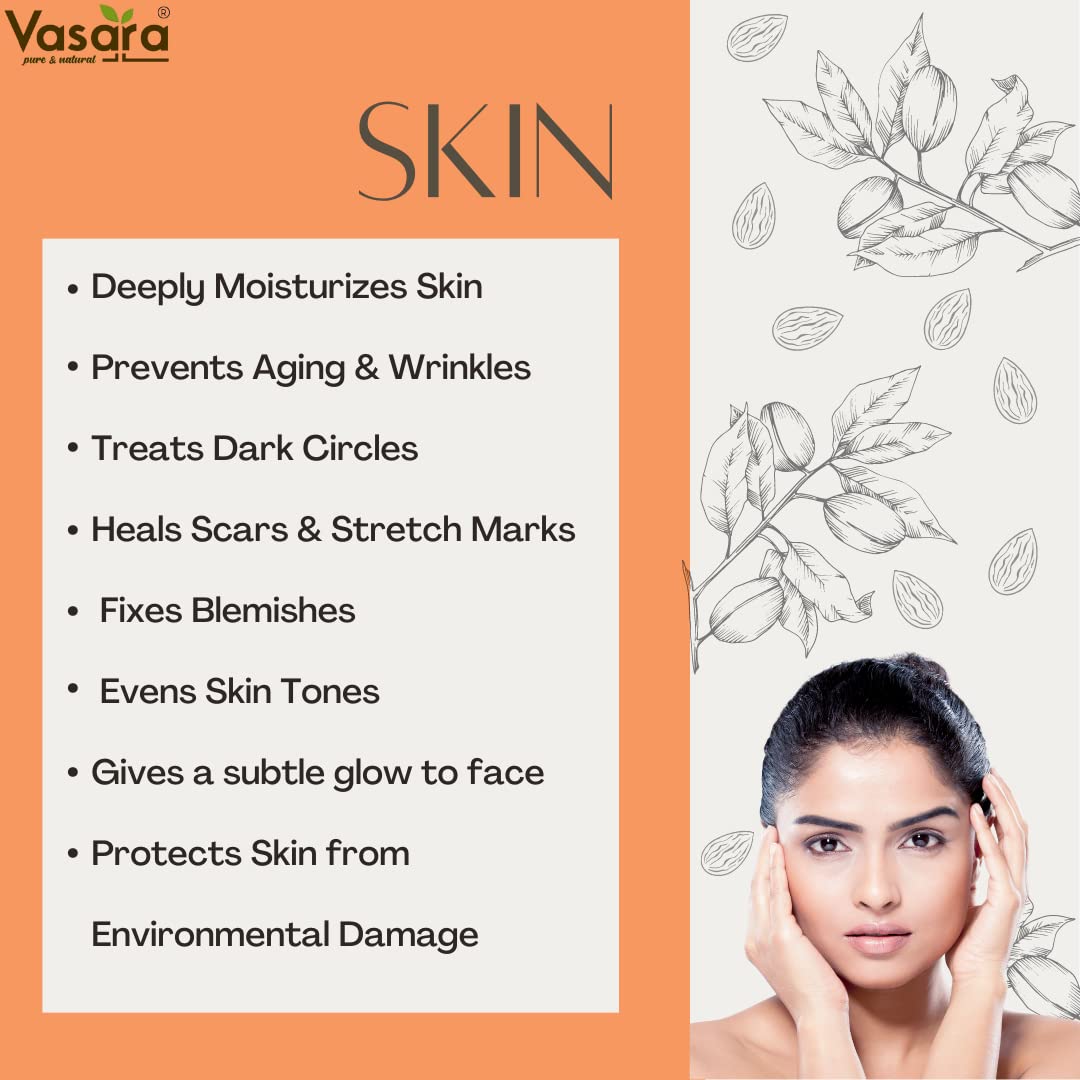 VASARA Premium Cold Pressed Almond & Saffron Oil - 100% Pure Virgin Grade Facial & Hair Care - 100ml - Natural Moisturizer for Dry Skin, Anti-Aging & Scalp Treatment - Perfect for Daily Skincare & Hair Growth Routine