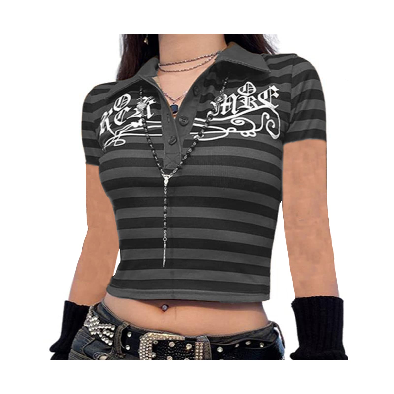 Y2K Graphic Print Crop Top for Women - Vintage Fairy Grunge V-Neck Short Sleeve Slim Fit Shirt | Summer Fashion, Music Festivals, Streetwear Outfits