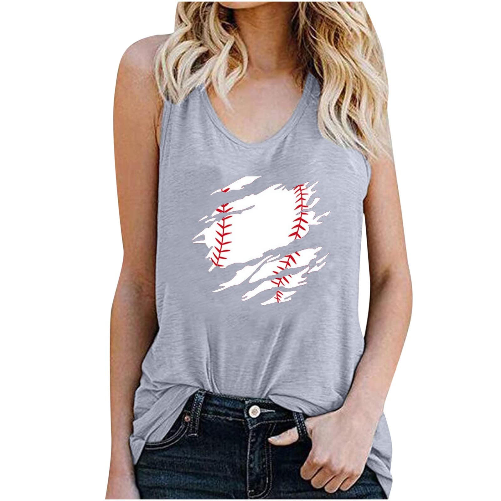 Women's Summer V-Neck Graphic Tank Tops - Loose Fit Casual Sleeveless Shirts for Workout, Yoga & Everyday Wear | Breathable Comfort for Hot Weather