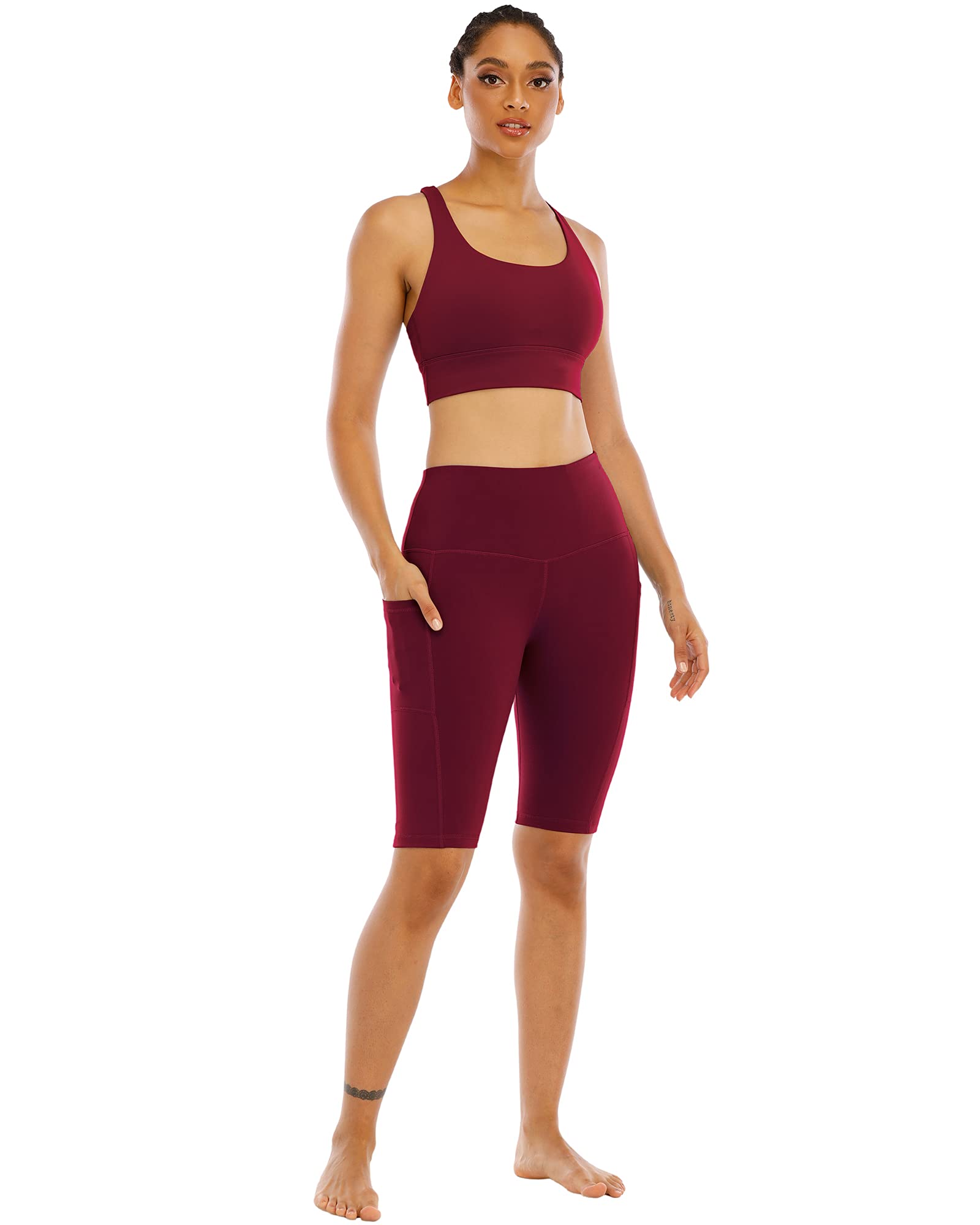 WHOUARE Women's High Waisted Yoga Shorts with Pockets - 4 Pack Athletic Running Workout Gym Shorts for Tummy Control | Perfect for Cycling, Yoga, Running & Fitness Training