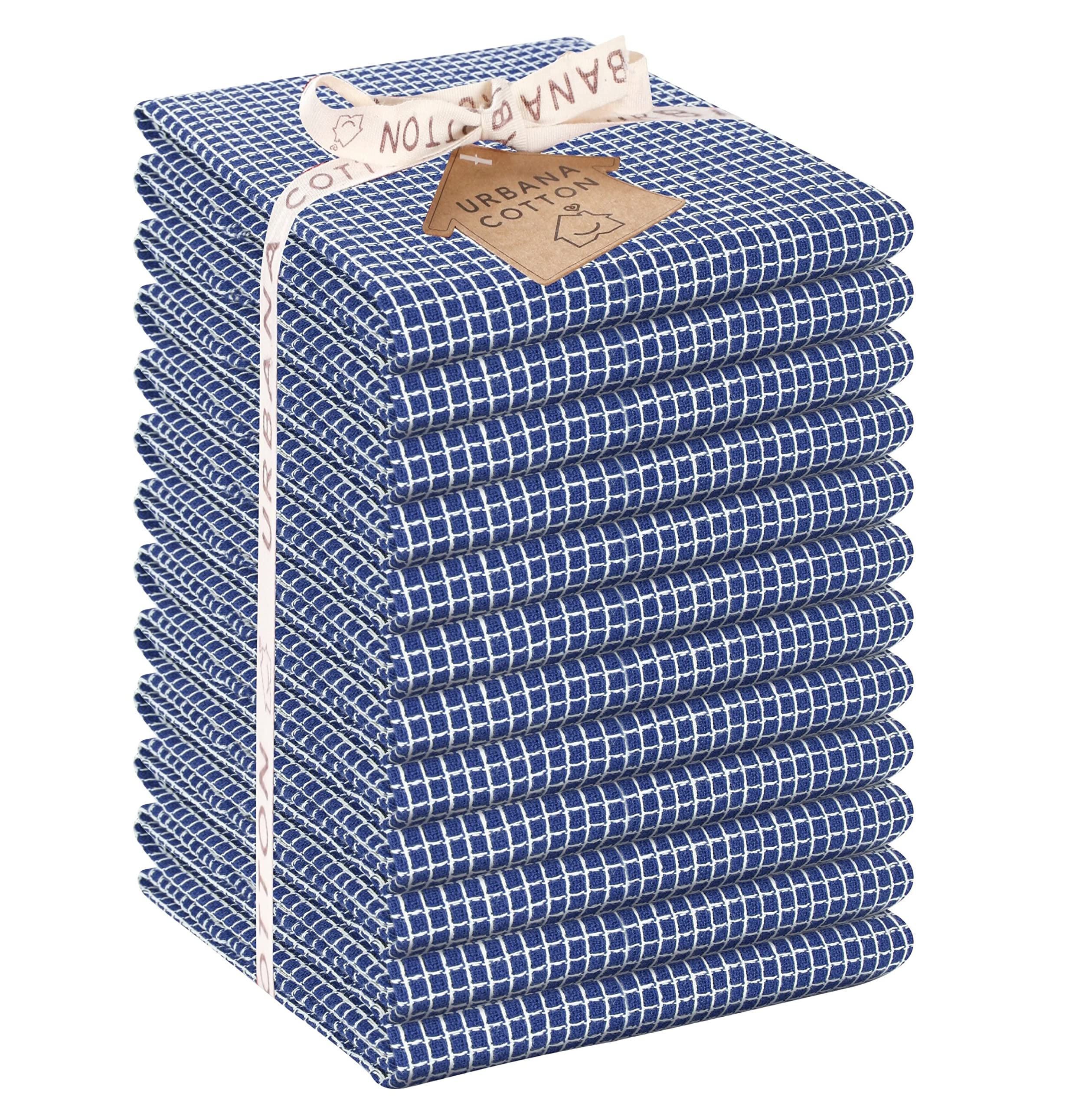 12-Pack Urbana 100% Cotton Waffle Weave Dish Towels - Super Absorbent & Quick-Drying Kitchen Towels with Hanging Loop (16x26 Inches, Navy Blue) - Perfect for Dishes, Countertops & Everyday Kitchen Use