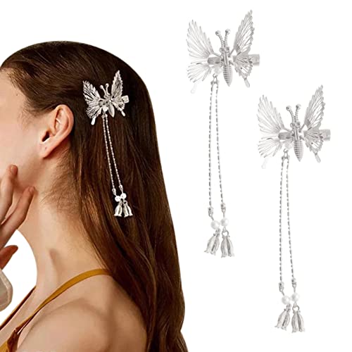 CREAMOON Elegant Butterfly Tassel Hair Clips for Women & Girls - Shiny Flying Hair Barrettes, Hanfu Hairpins, Moving Hair Accessories - Perfect for Weddings, Parties, Cosplay and Daily Wear