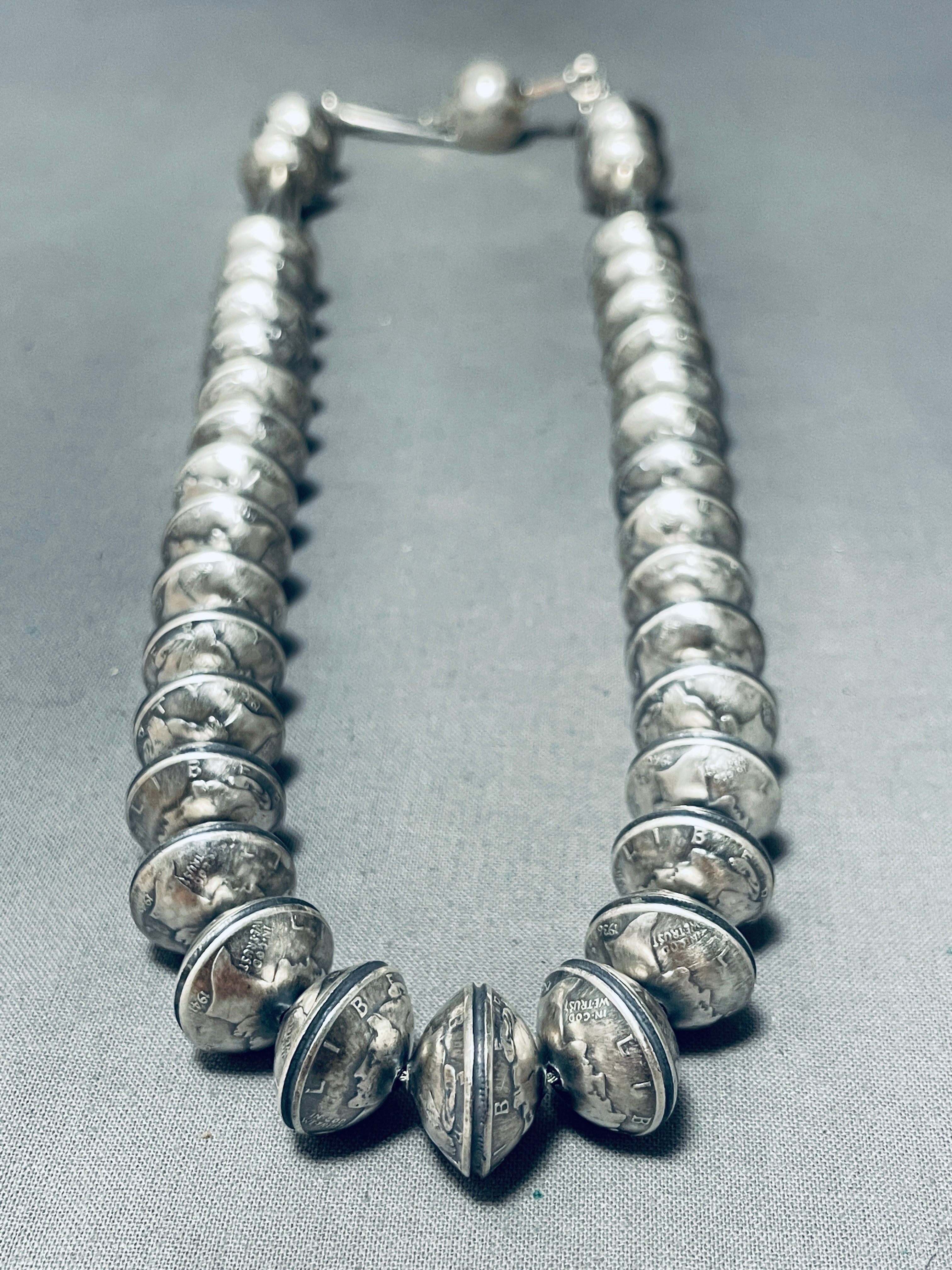 Authentic Native American Navajo Turquoise Sterling Silver Coin Necklace – 181 Grams | Handcrafted Jewelry for Women, Boho Chic Accessory, Perfect for Festivals & Special Occasions