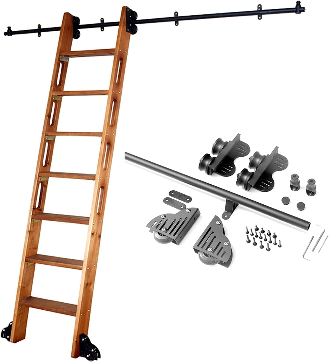 3.3ft-20ft Round Tube Retractable Sliding Library Hardware Rail Kit - No Ladder Needed, Complete Set for Sliding Bookcase Systems | Perfect for Home Libraries, Office Storage & Space-Saving Solutions