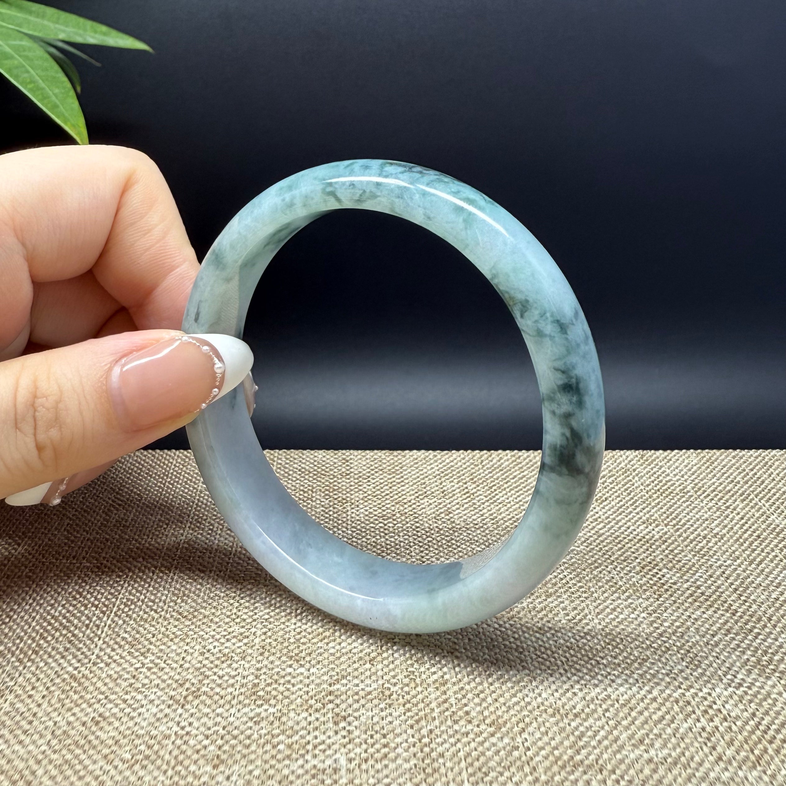 Authentic Burmese Green Jadeite Bangle Bracelet - 57.5mm Handmade Natural Jade Jewelry for Women - Perfect for Gifts, Meditation & Spiritual Healing