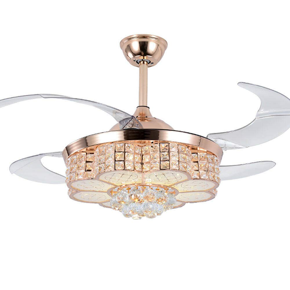 42 Inch LED Ceiling Fan with Crystal Lampshade - 3 Speed Remote Control, 3 Color Temperatures, Dimmable Light - Gold Finish for Living Room, Bedroom, Kitchen & Indoor Spaces