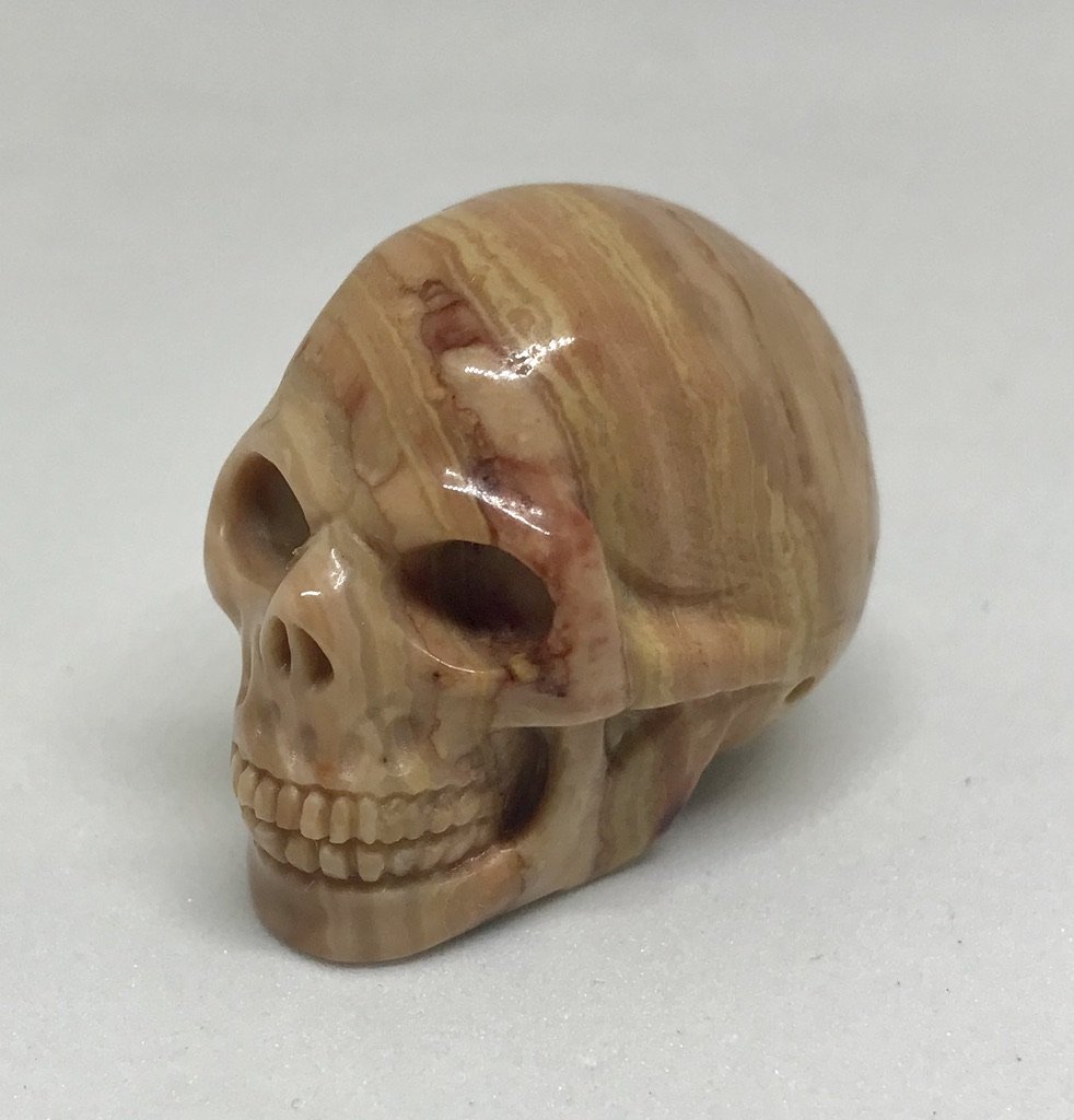 Natural Lemon Stripe Agate Skull Carving - 1.3” Crystal Gemstone Sculpture for Reiki & Gifts