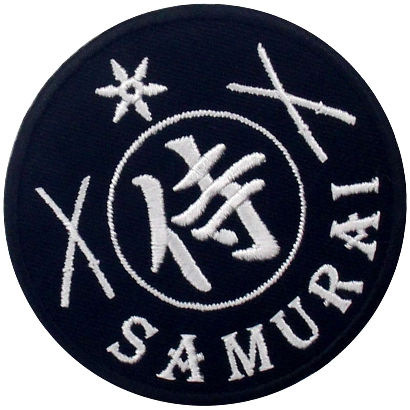 Samurai Patch Embroidered Iron On & Sew On Applique Emblem - White & Black Design for Jackets, Bags, Hats DIY Costume & Cosplay Accessories