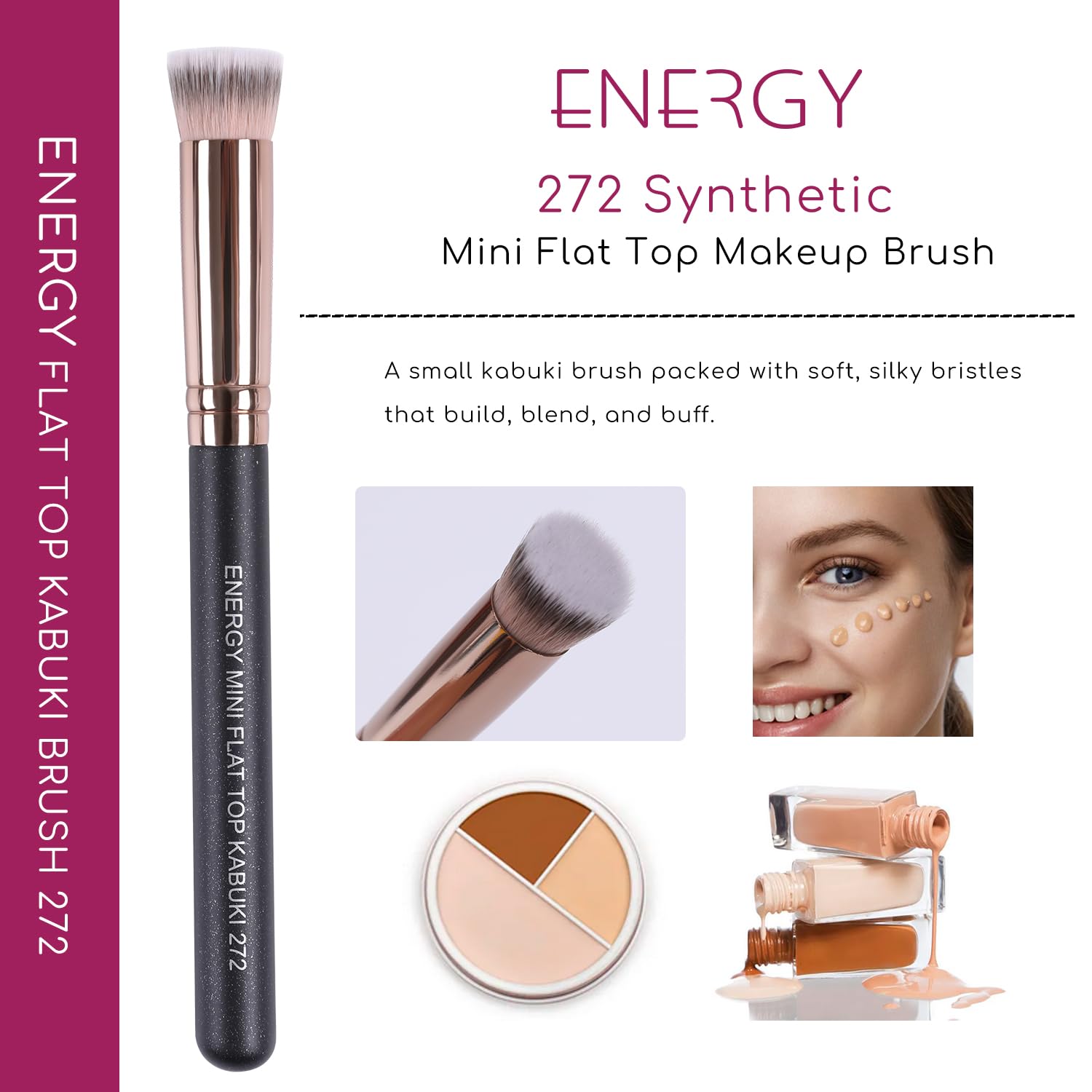 Mini Flat Top Concealer Brush - Vegan Synthetic for Liquid, Cream & Powder - Perfect for Under Eye & Setting
