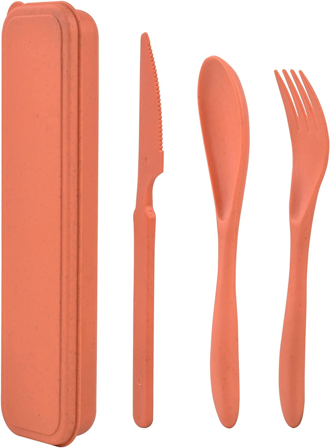 Portable Reusable Travel Utensil Set with Case - 4-Piece Plastic Spoon & Fork Kit for Camping, Picnic, Lunch Box - Durable BPA-Free Plastic Silverware for Outdoor Activities, Hiking, and Daily Use (Orange)