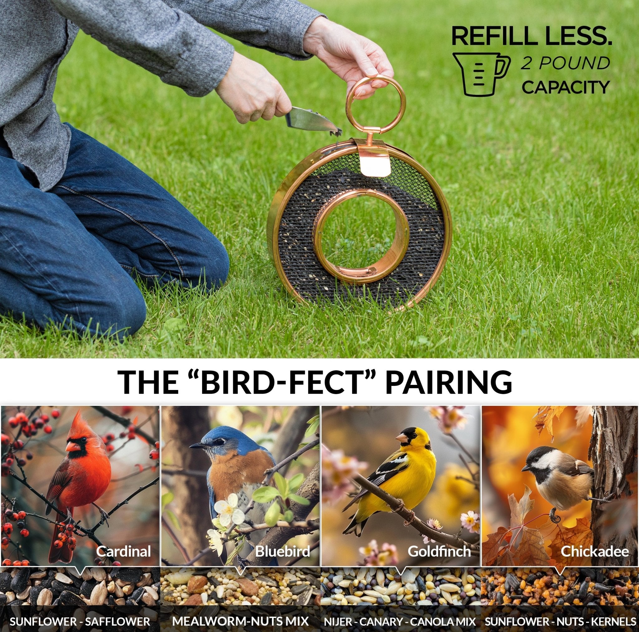 Premium Copper Circle Fly-Thru Bird Feeder with Mesh Panels - Durable Outdoor Garden Decor for Attracting Wild Birds (Ideal for Backyards, Patios & Nature Observation)
