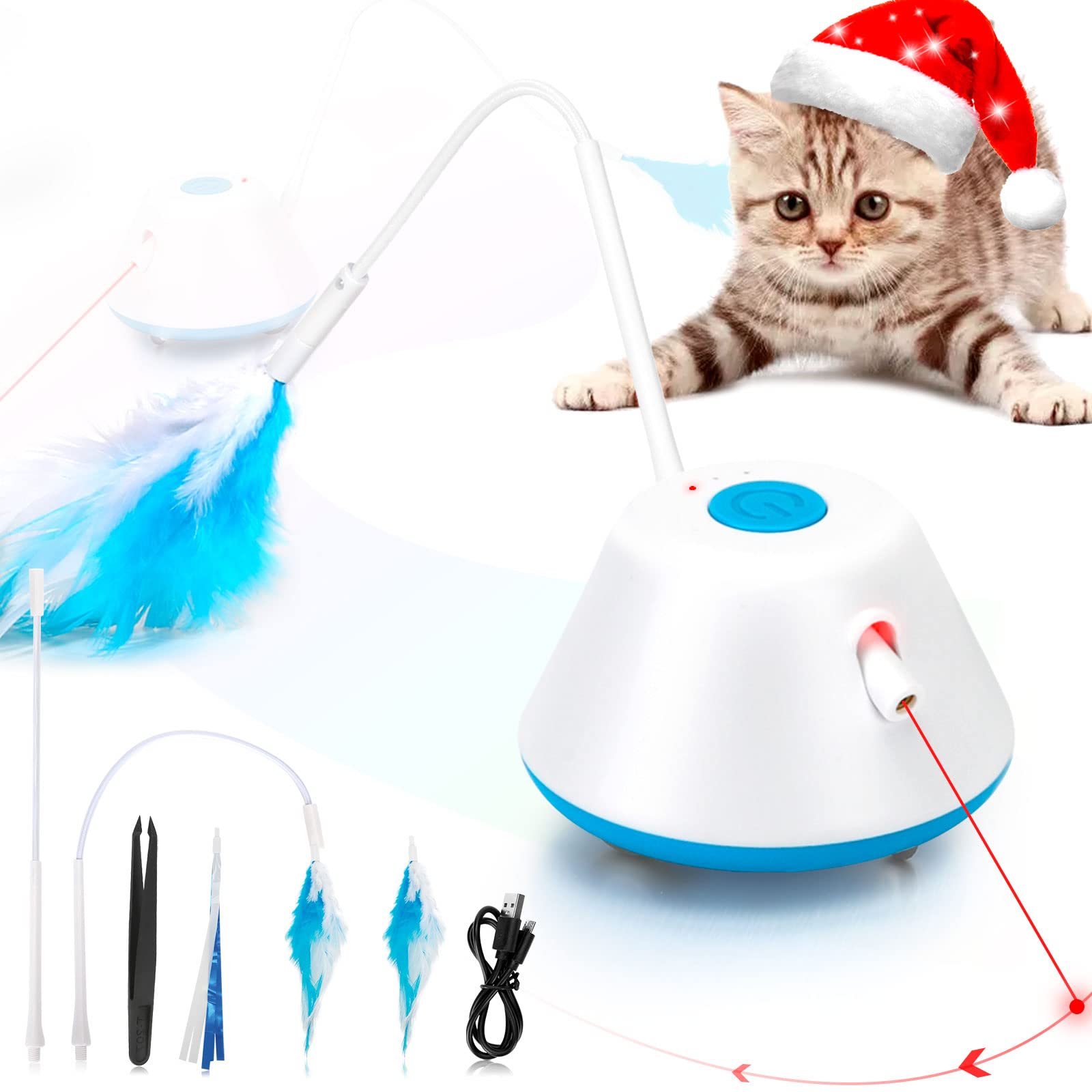 Interactive Cat Toy with LED & Feathers - Automatic Moving Kitten Toy with 3 Modes - Best Electric Robotic Cat Toy for Indoor Cats - Perfect for Playtime, Exercise & Boredom Relief