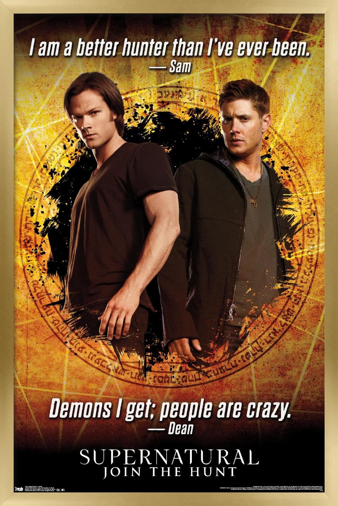 Supernatural TV Show Quotes Wall Poster - 14.725 x 22.375 Inches Gold Framed Art Print - Perfect for Home Decor, Office & Fan Gift