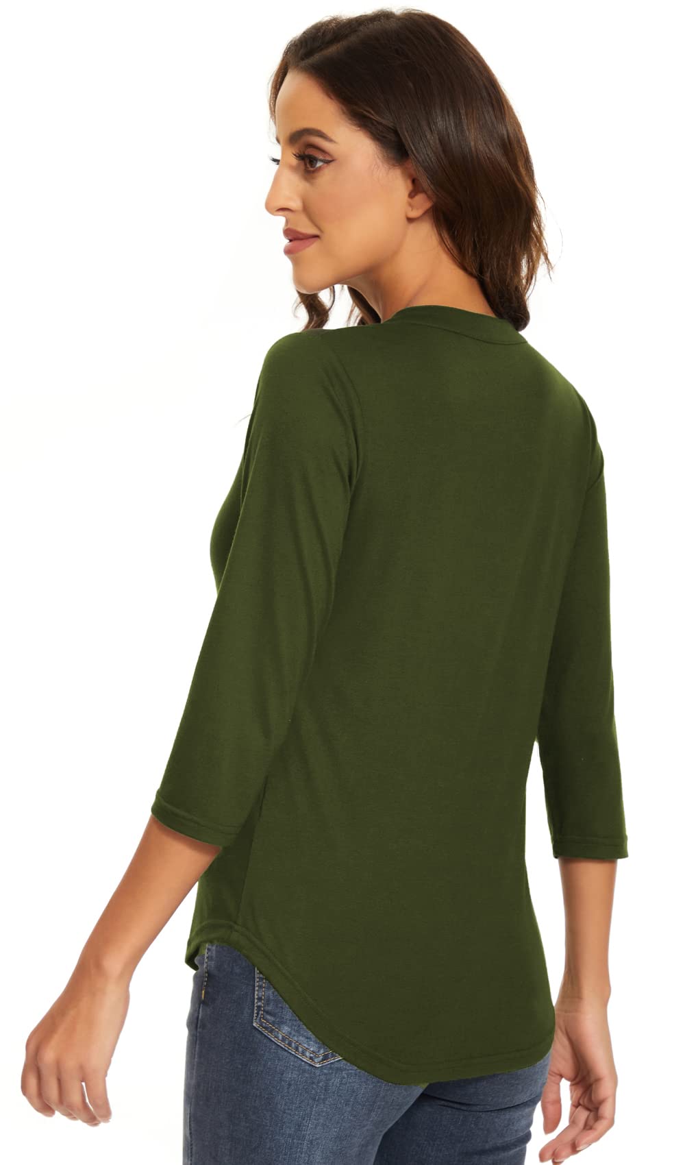 Women's 3/4 Sleeve V-Neck Collared T-Shirts - Work Blouses & Casual Tops for Office, Business, and Everyday Wear