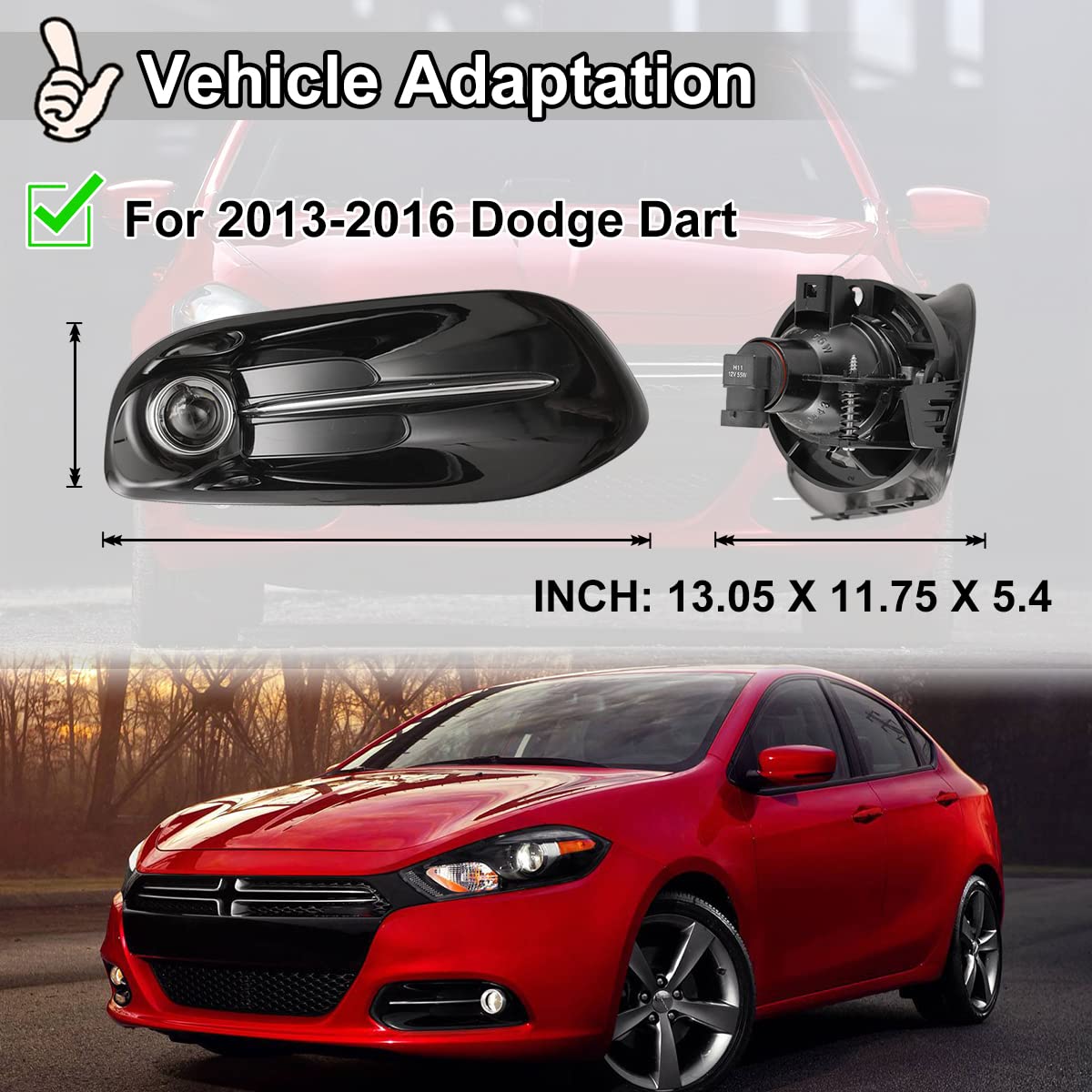 Nixon Offroad Fog Light Kit for 2013-2016 Dodge Dart - H11 12V 55W Halogen Bulb, Black Bezel Cover, Wiring Harness & Universal Switch - Fog Lamp Assembly with Clear Lens Replacement - Perfect for Night Driving & Off-Road Adventures