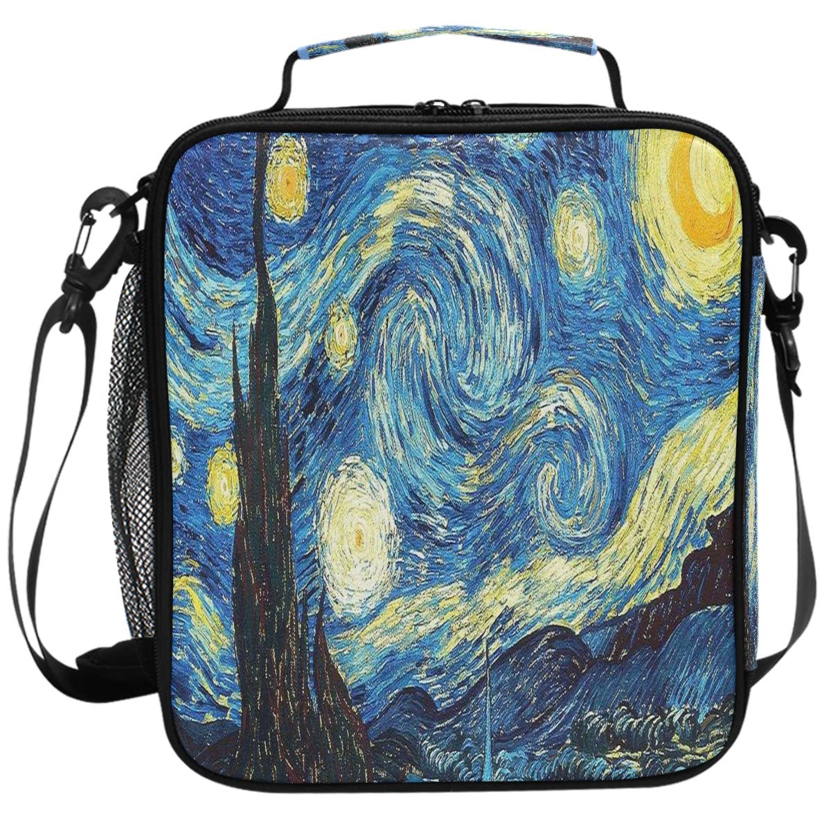 Wamika Retro Van Gogh Starry Night Insulated Lunch Box - Large Freezable Cooler Bag with Shoulder Strap for Work, School & Picnics | Blue Starry Sky Design for Adults & Kids