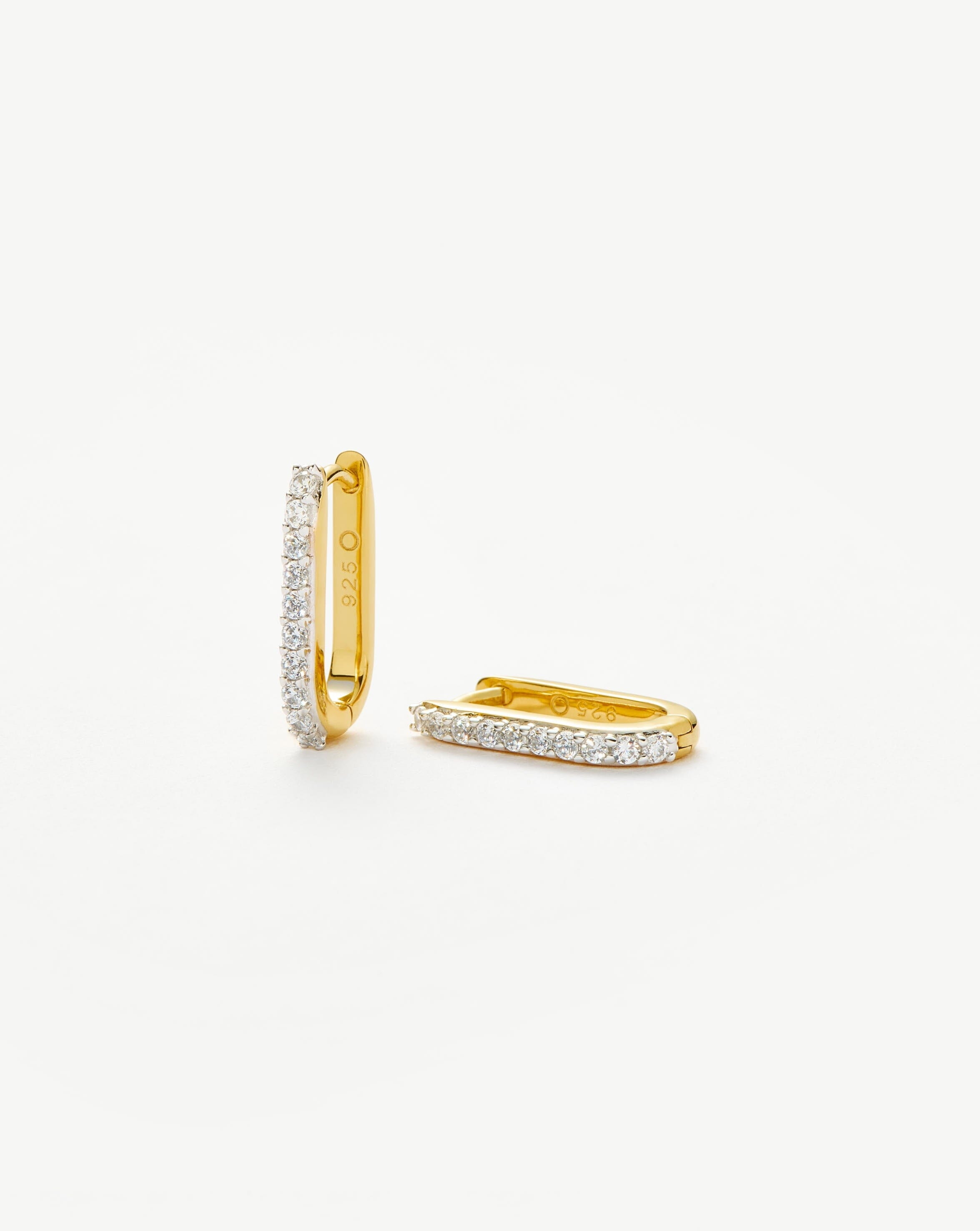 18k Recycled Gold Vermeil Huggie Hoop Earrings | Recycled Sterling Silver Pave Ovate Earrings for Women | Perfect for Everyday Wear, Parties & Gifting