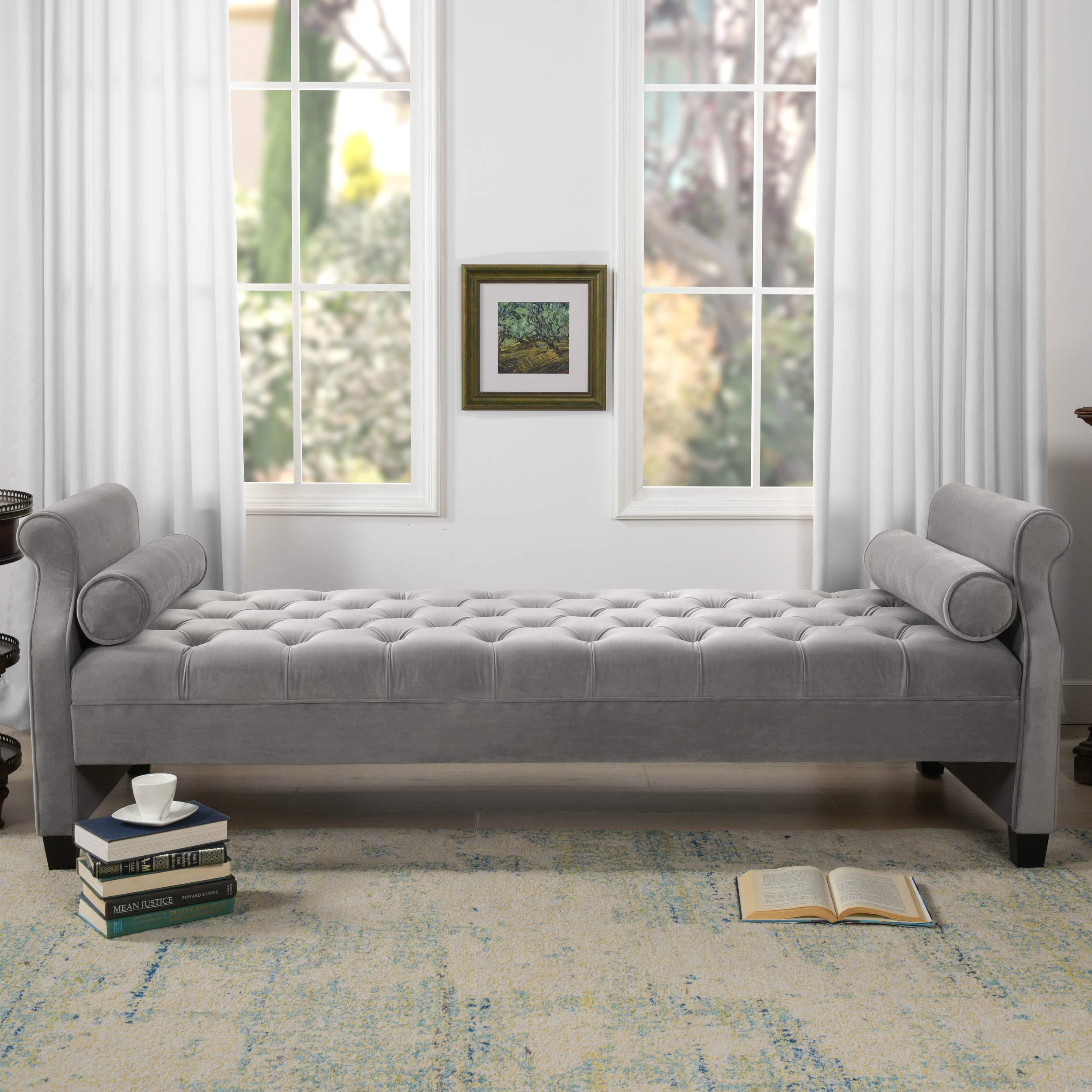 Jennifer Taylor Home Hilary Convertible Sofa Bed with Bolster Pillows - Opal Grey | Comfortable Sleeper Sofa for Small Spaces, Guest Room & Apartment Living