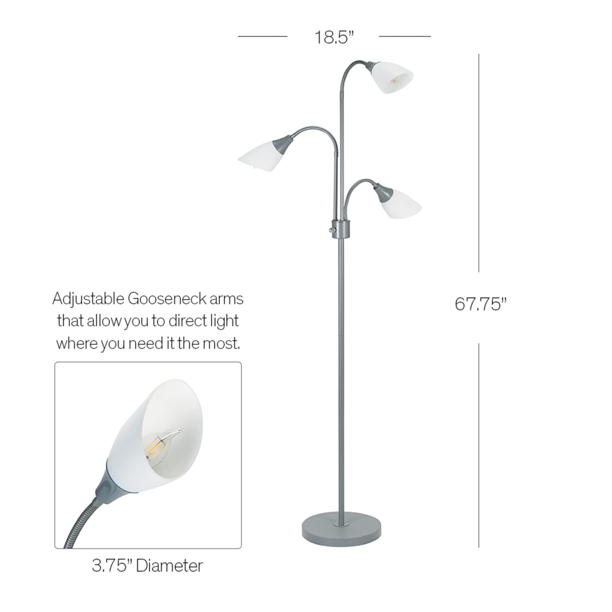 Catalina Lighting 20743-000 Medusa 3-Light Adjustable Floor Lamp - Silver 57.75