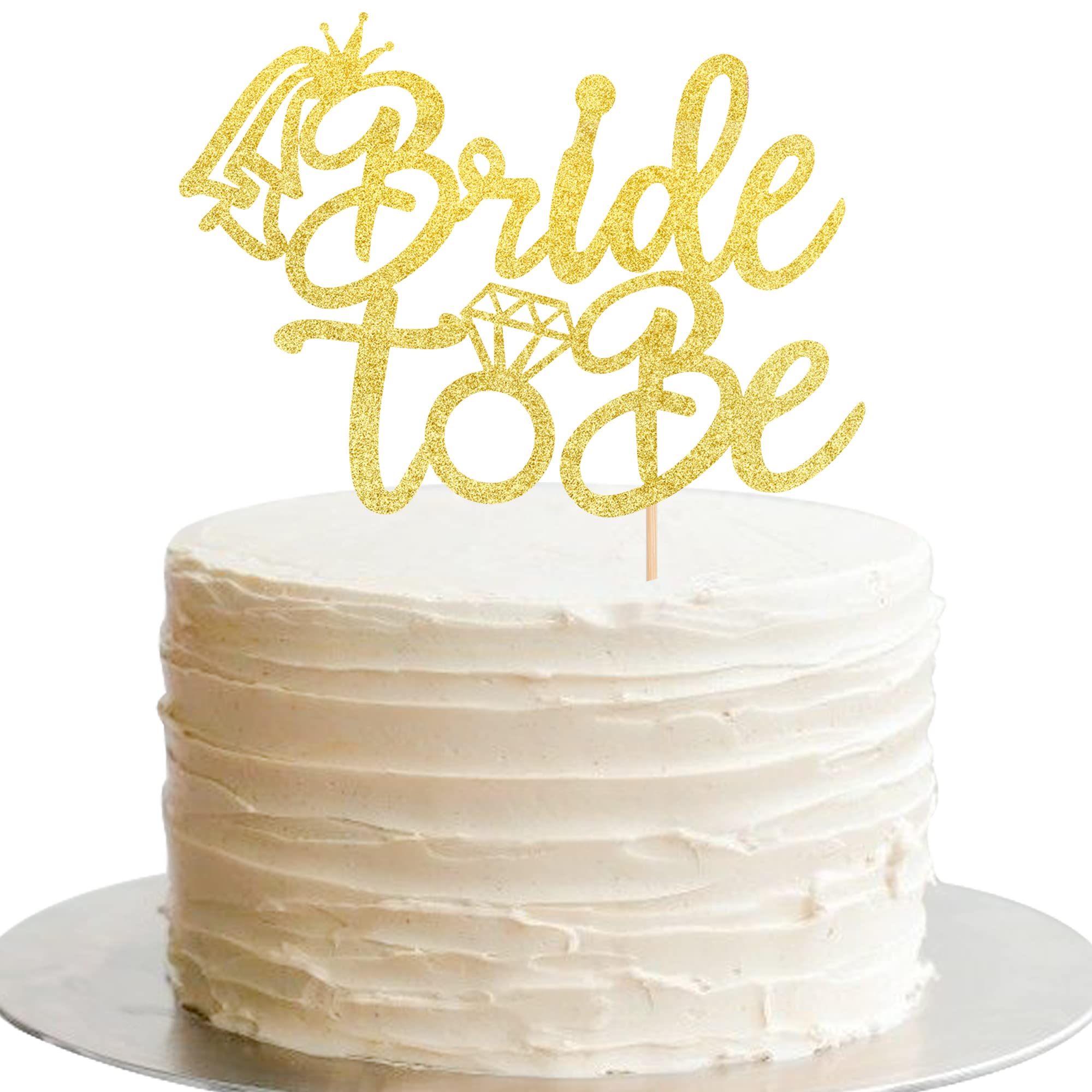 1 PCS Bride to Be Cake Topper with Glitter Ring - Gold Wedding Cake Decoration for Bridal Shower, Engagement & Bachelorette Parties - Perfect for Wedding Cakes, Cupcakes and Dessert Tables