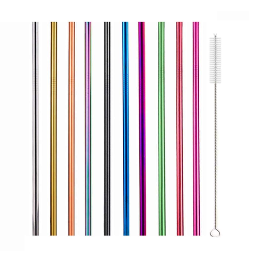 CUJUX Reusable 304 Stainless Steel Metal Drinking Straws - 4-Pack Bent & Straight Straws with Cleaning Brush for Smoothies, Cocktails & Iced Coffee | Eco-Friendly Bar Party Accessories for Home & Travel