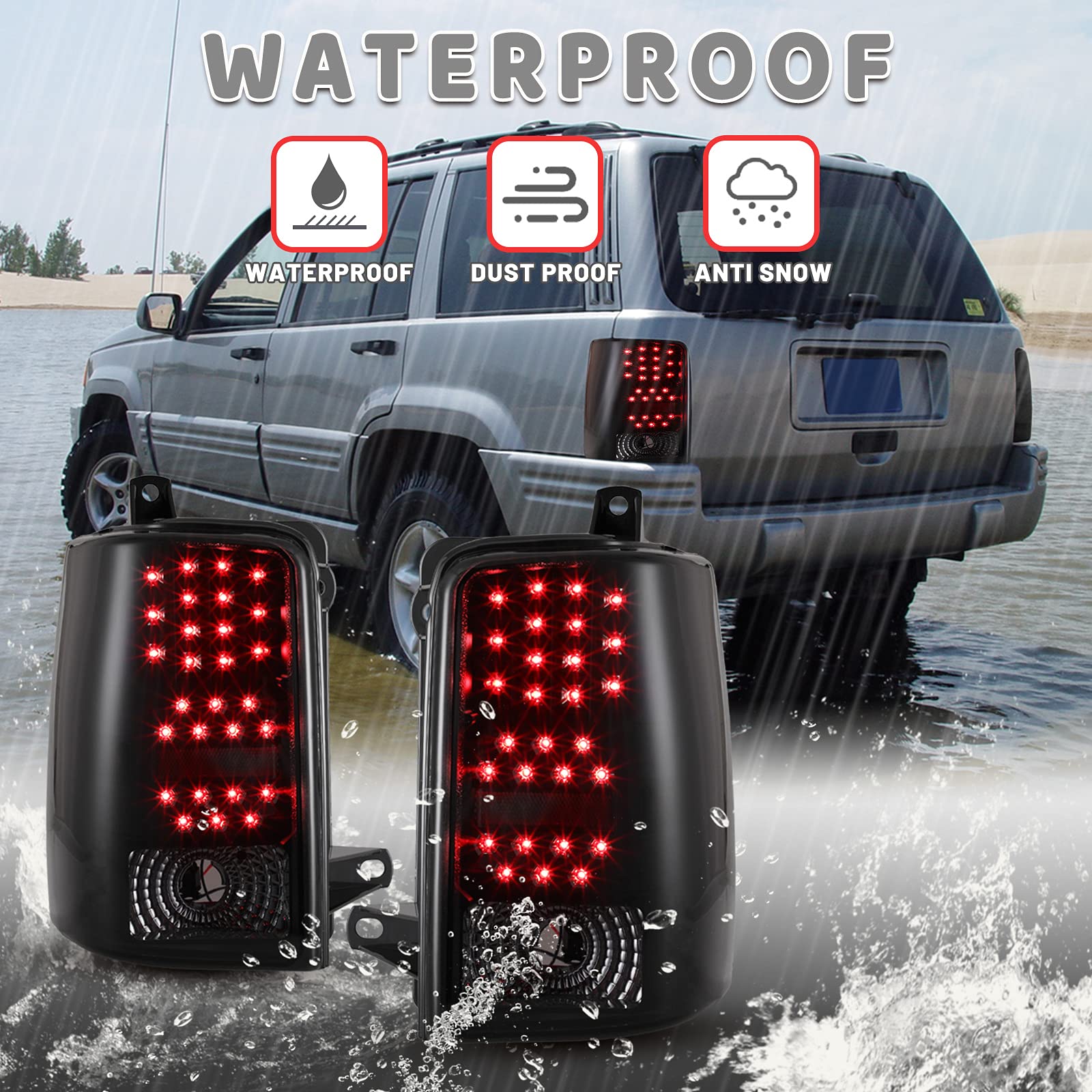 1997-1998 Jeep Grand Cherokee LED Tail Lights - Pair of High-Brightness Rear Lamp Assemblies for Driver & Passenger Side Replacement | Perfect for Night Driving & Off-Road Adventures