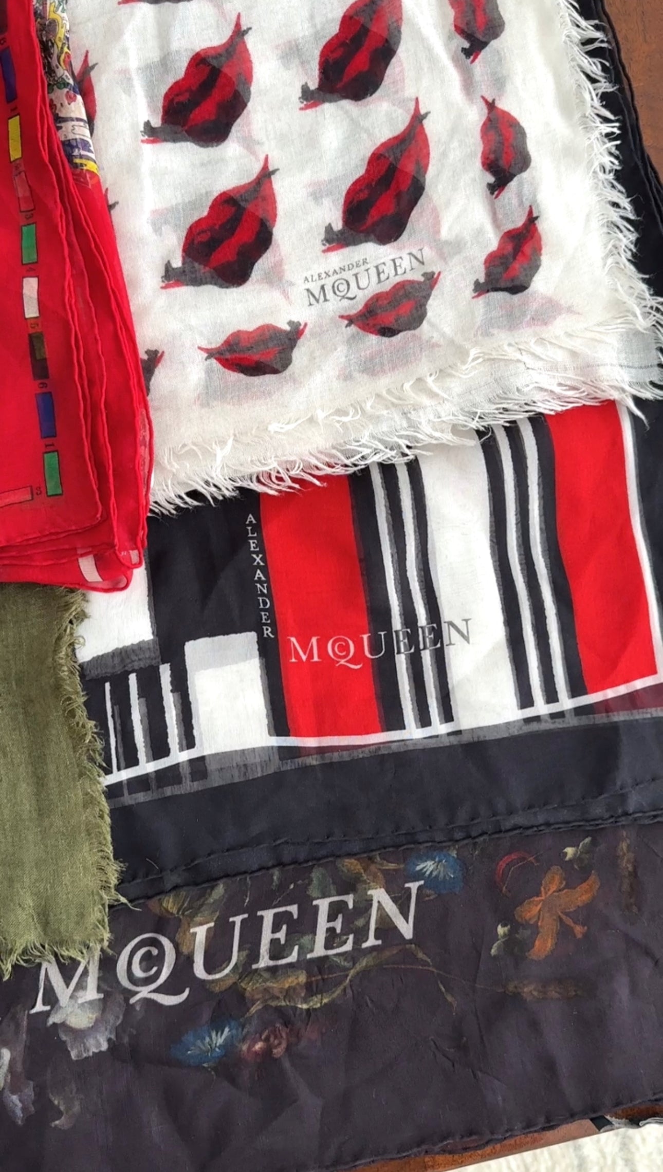 Alexander McQueen Black & Red Geometric Skull Print Chiffon Scarf - Elegant Wrap for Women, Perfect for Evening Events & Winter Fashion Accessories