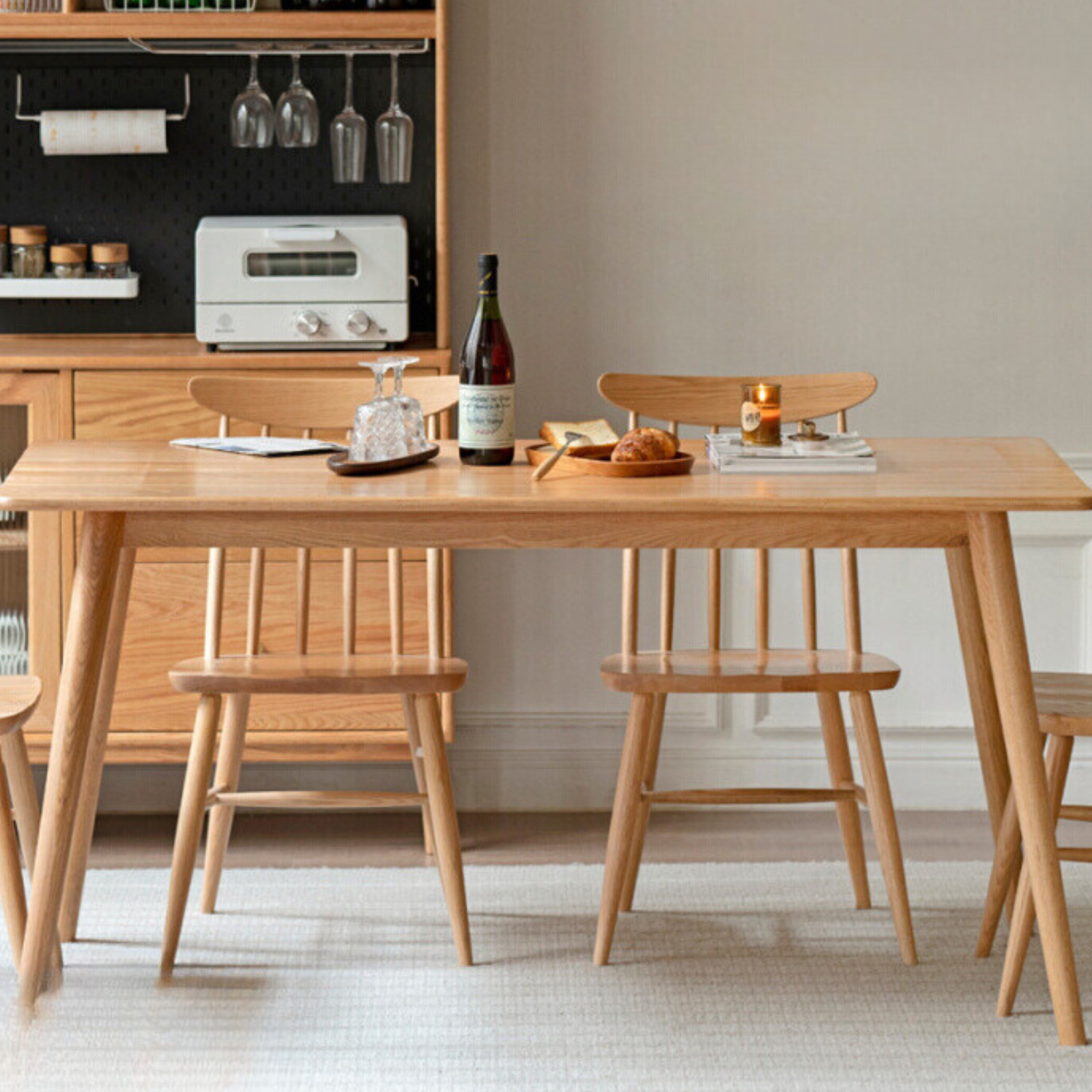 Solid Oak Wood Modern Dining Table - Rustic Farmhouse Style for Kitchen, Dining Room & Small Space - Perfect for Family Gatherings & Dinner Parties
