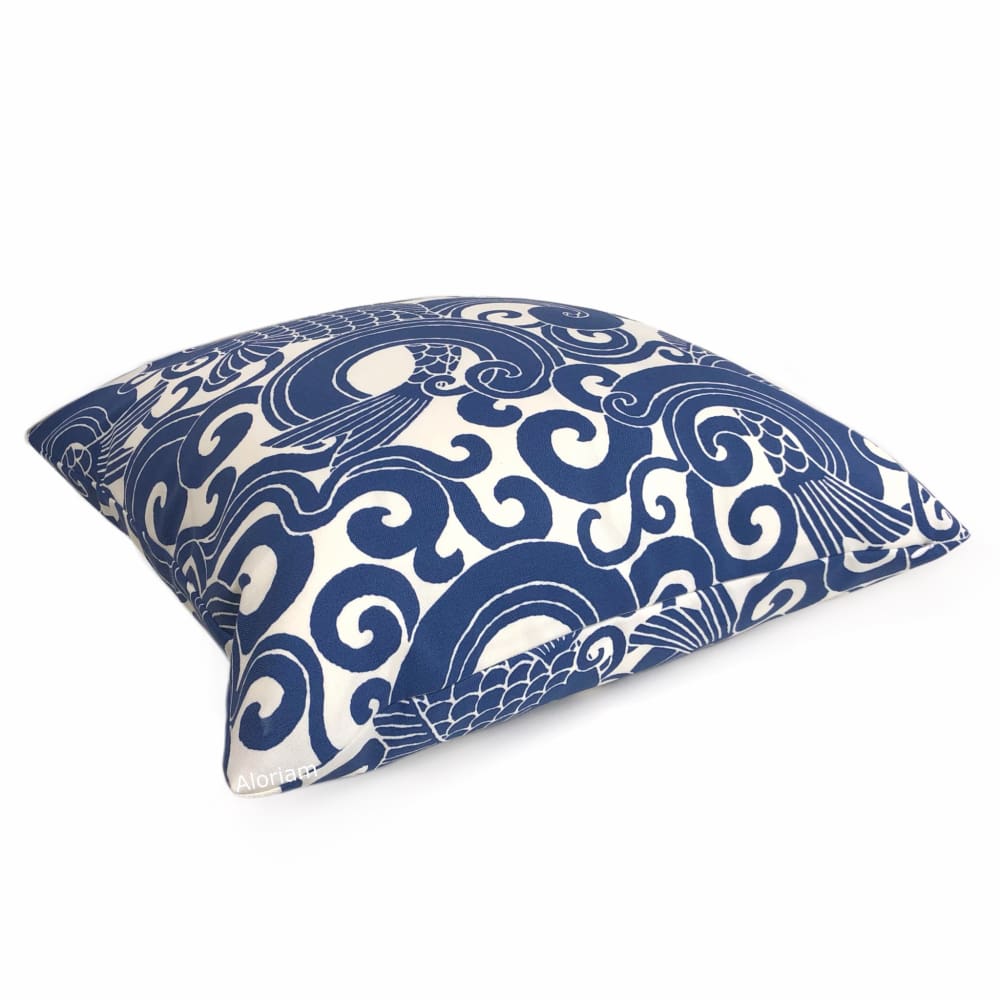 Leaping Fishes Blue White Indoor Outdoor Pillow Cover - Decorative Throw Pillow Case for Living Room, Bedroom, Patio & Garden Decor