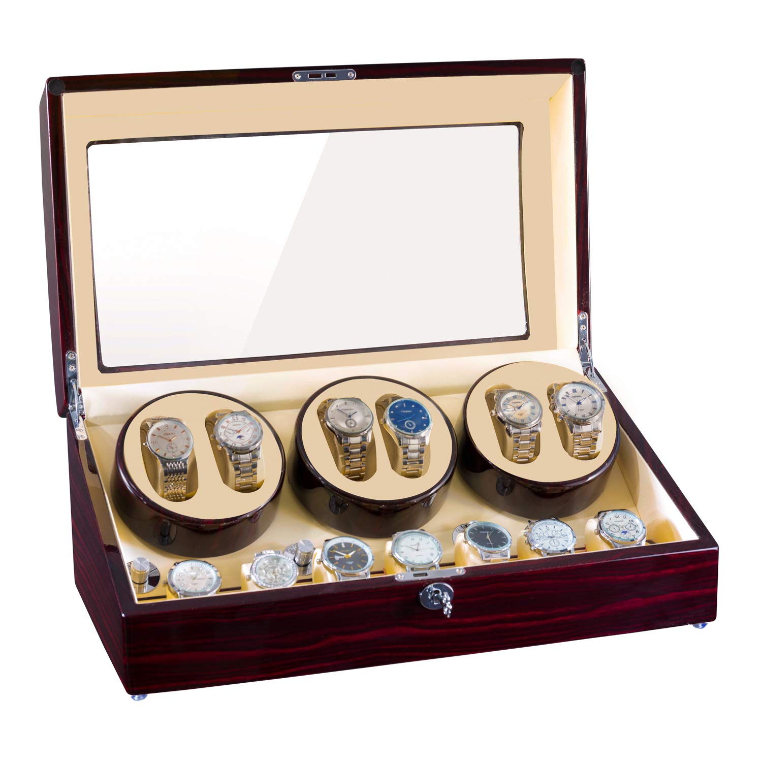 JQUEEN 6 Watch Winders with 7 Storage Slots & 3 Ultra-Quiet Mabuchi Motors - Perfect for Automatic Watch Collection, Display & Maintenance at Home or Office