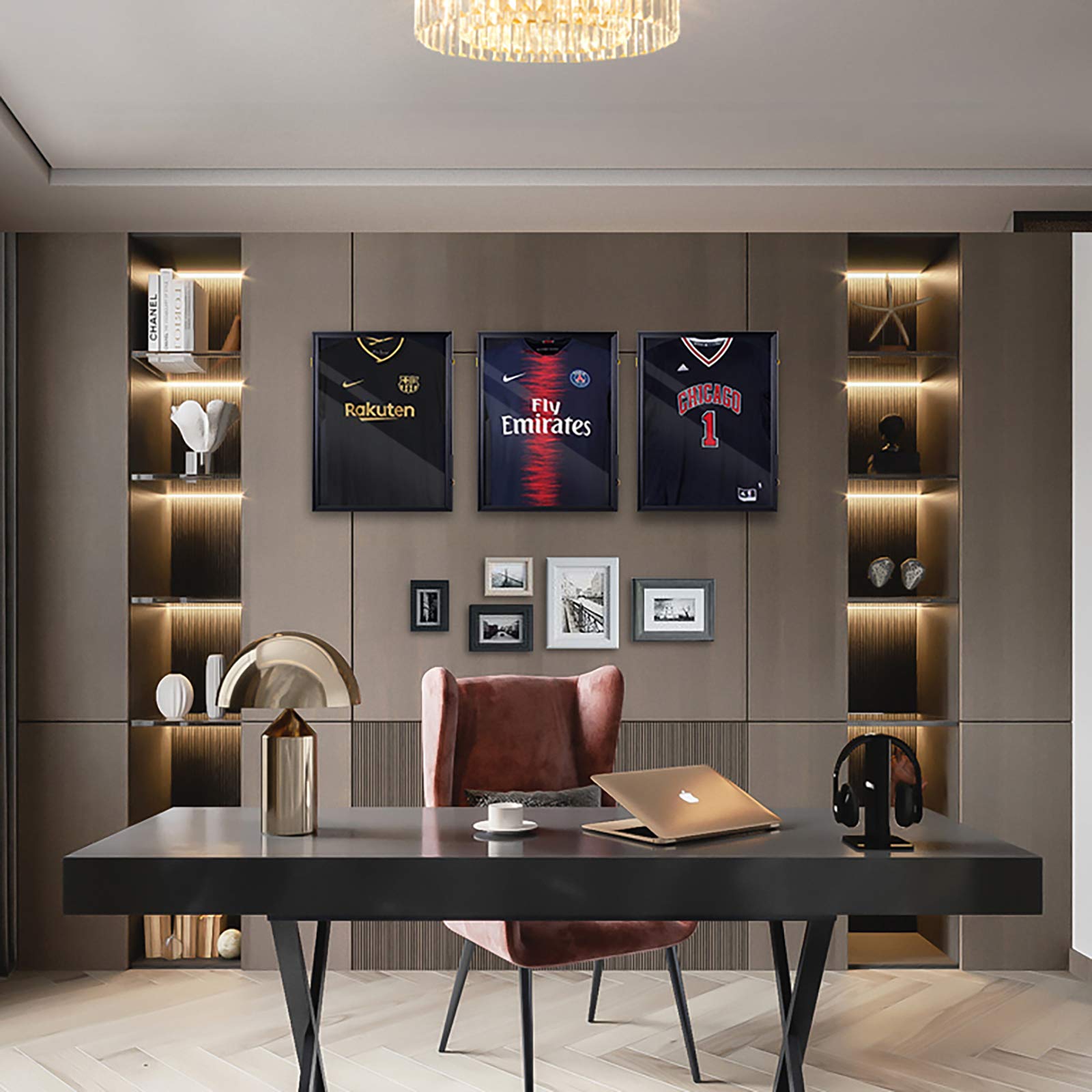 Premium Lockable Jersey Display Shadow Box - UV Protected Acrylic Wall Mount Frame for Baseball, Basketball, Football, Soccer & Hockey Jerseys - Large Sport Shirt Display Case with Hangers (Black) - Perfect for Memorabilia Showcase, Man Cave Decor & Sports Room Display